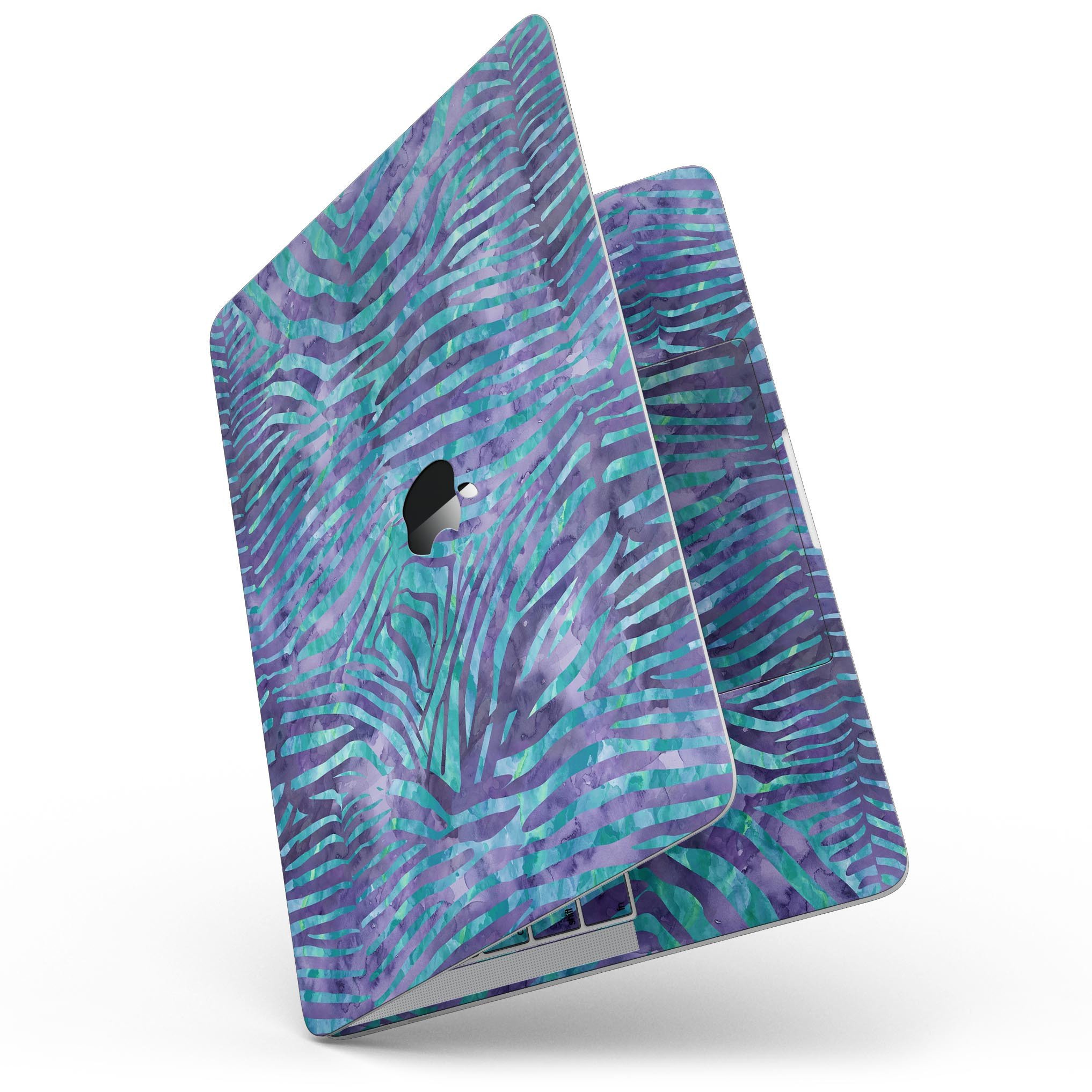 Blue and Purple Watercolor Zebra Pattern skin for 13" MacBook Pro without Touch Bar, showcasing vibrant colors and unique design.