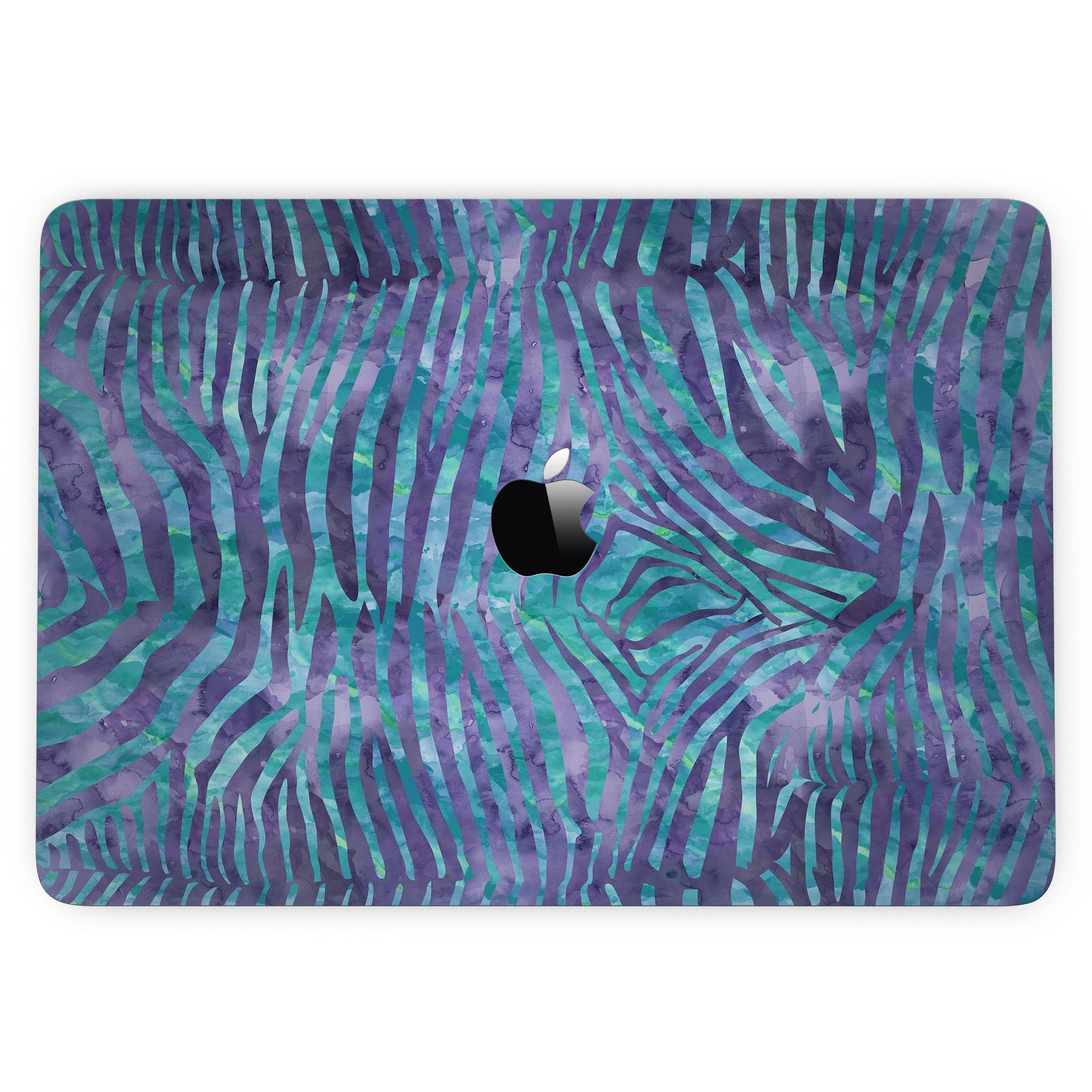 Blue and Purple Watercolor Zebra Pattern skin for 13" MacBook Pro without Touch Bar, showcasing vibrant colors and unique design.