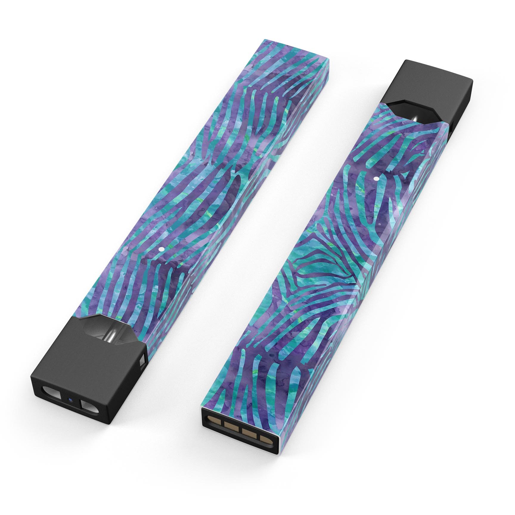 Blue and Purple Watercolor Zebra Pattern decal for JUUL vaping device, showcasing vibrant colors and a stylish design.