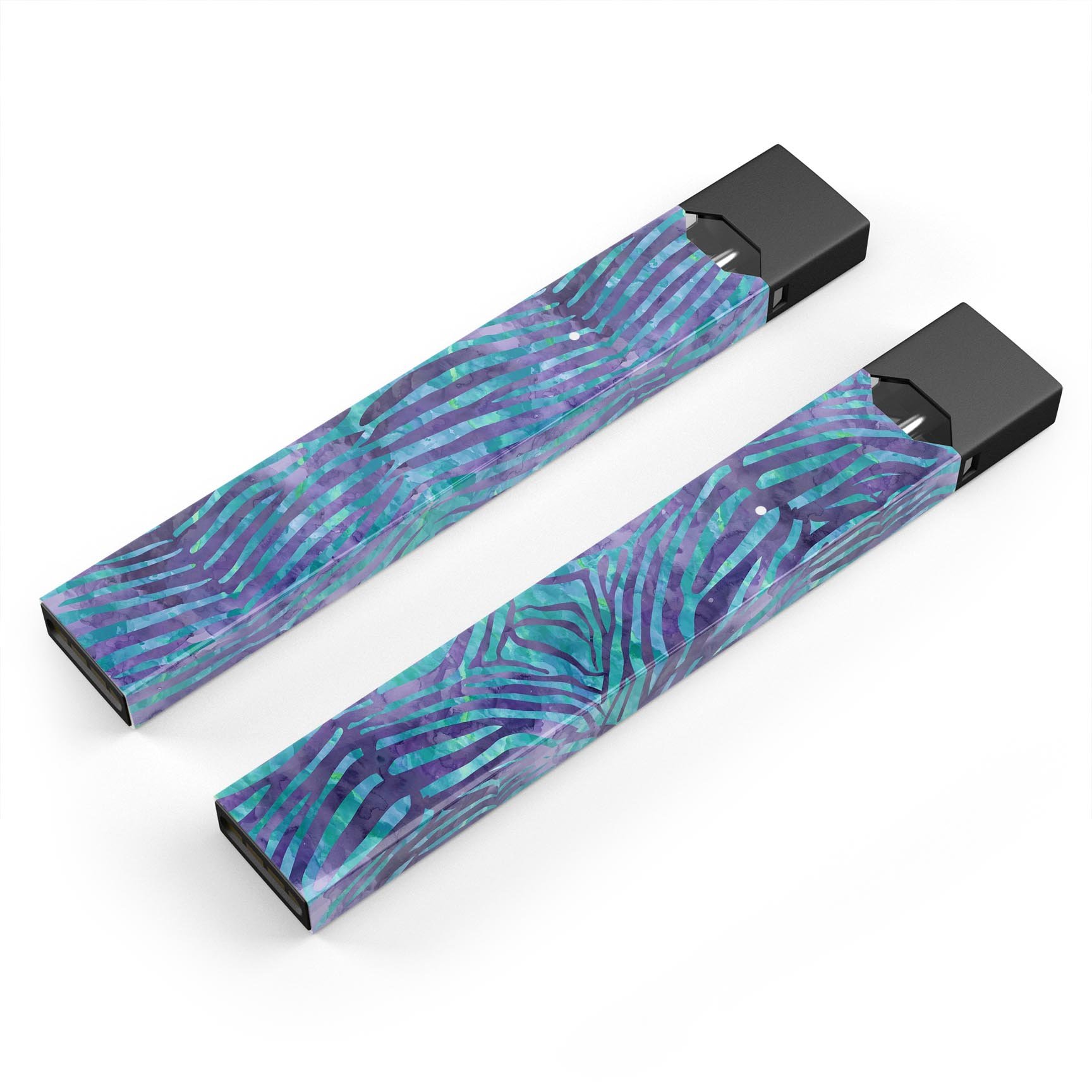 Blue and Purple Watercolor Zebra Pattern decal for JUUL vaping device, showcasing vibrant colors and a stylish design.