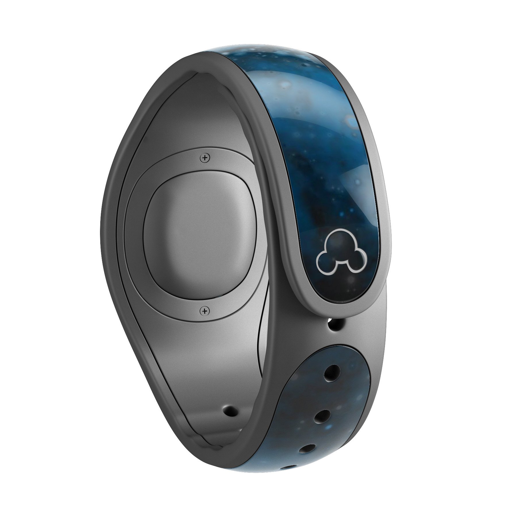 Blue and teal painted universe decal skin wrap kit for Disney Magic Band, showcasing vibrant colors and intricate design.