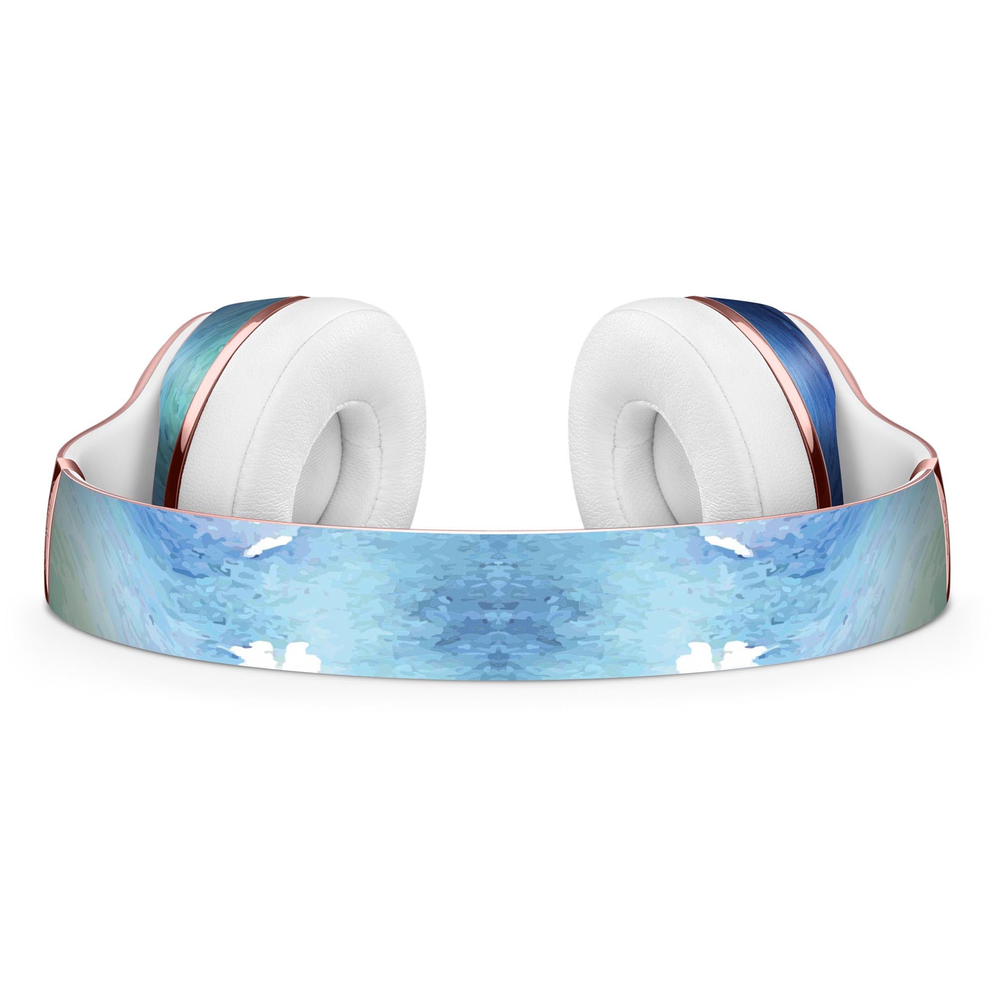 Blue and teal watercolor swirl skin kit for Beats by Dre Solo 3 Wireless Headphones, showcasing vibrant colors and a sleek design.