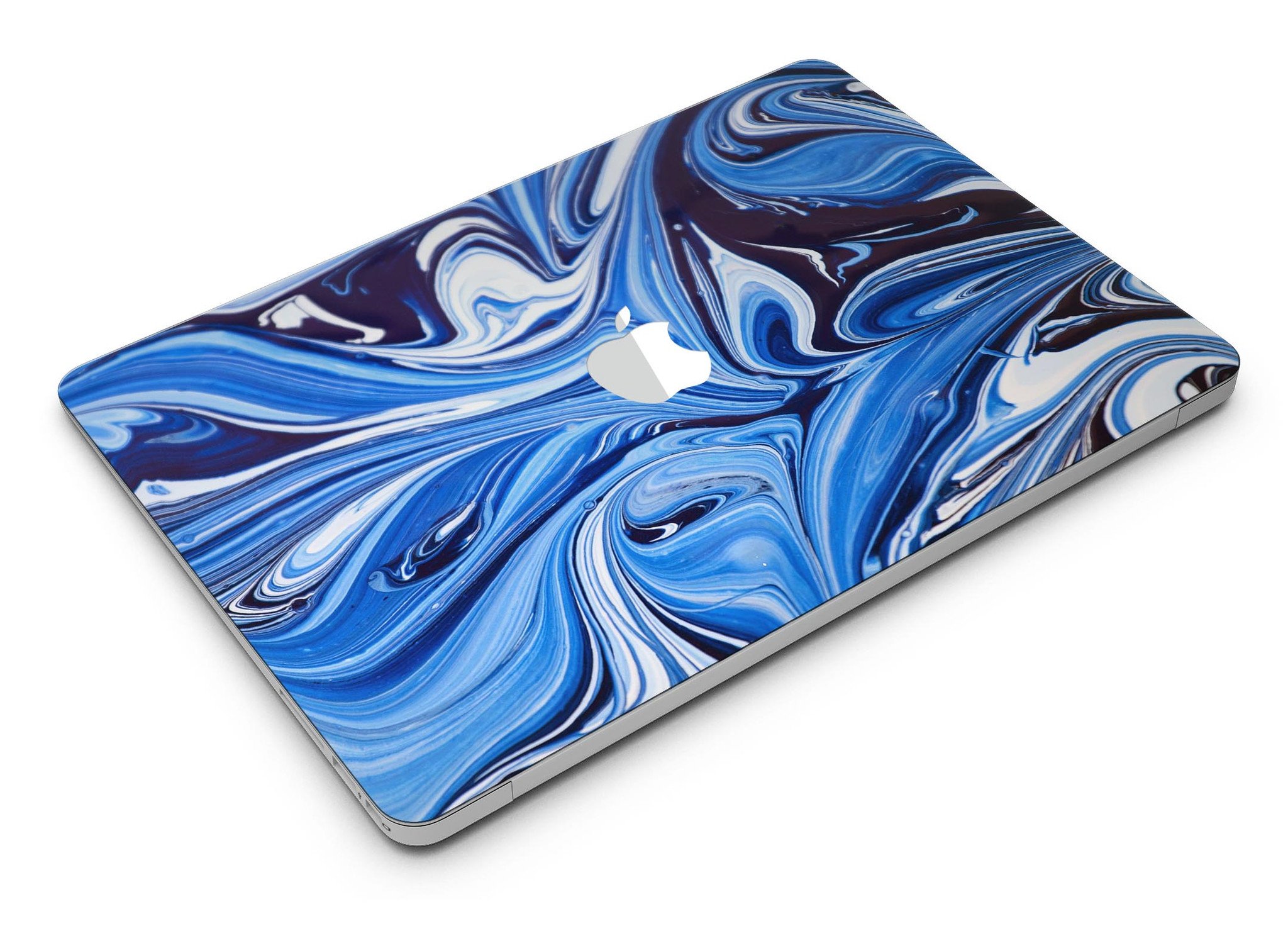 Blue and white blended paint skin kit for MacBook Air, showcasing a stylish design that protects the device from scratches.