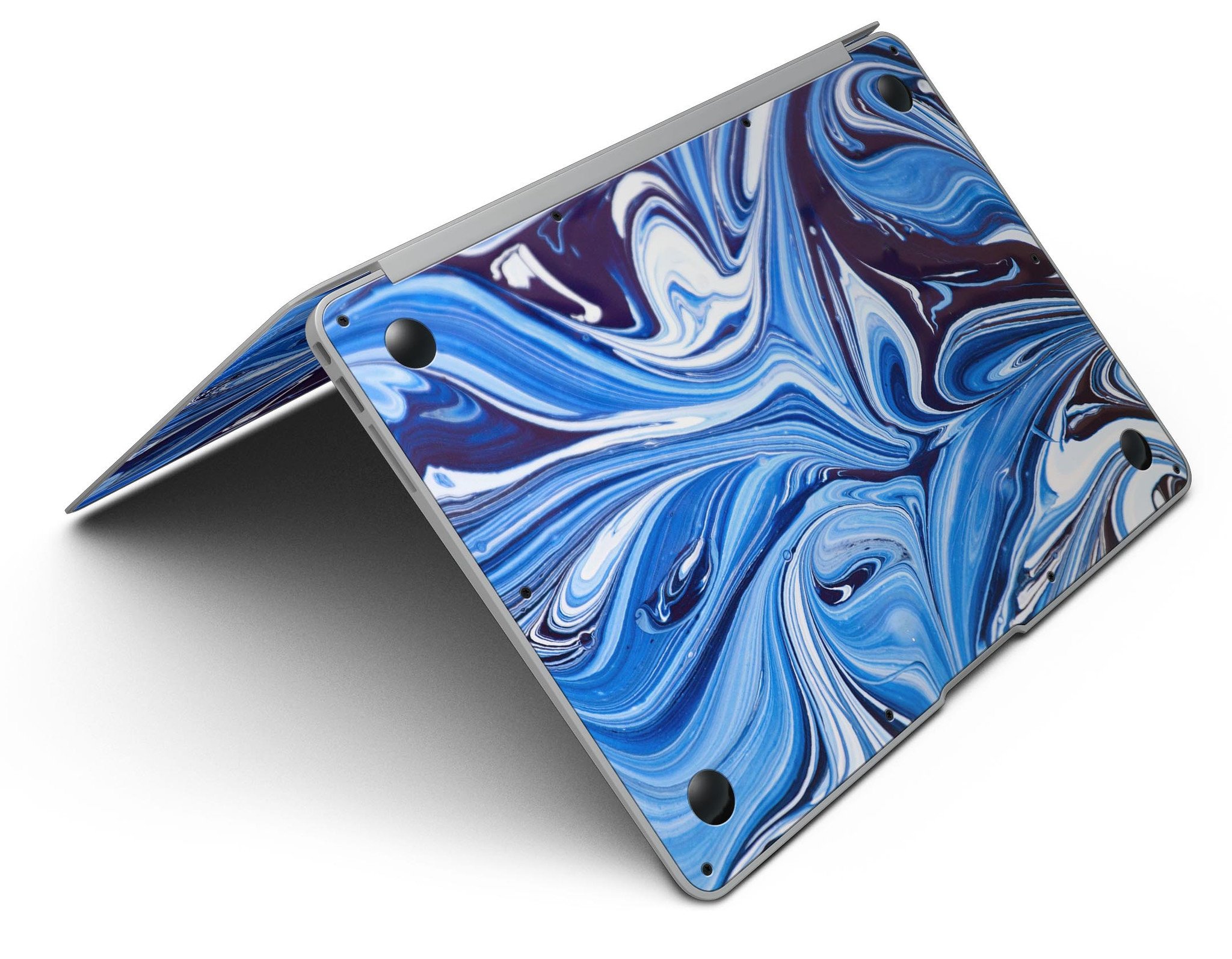 Blue and white blended paint skin kit for MacBook Air, showcasing a stylish design that protects the device from scratches.