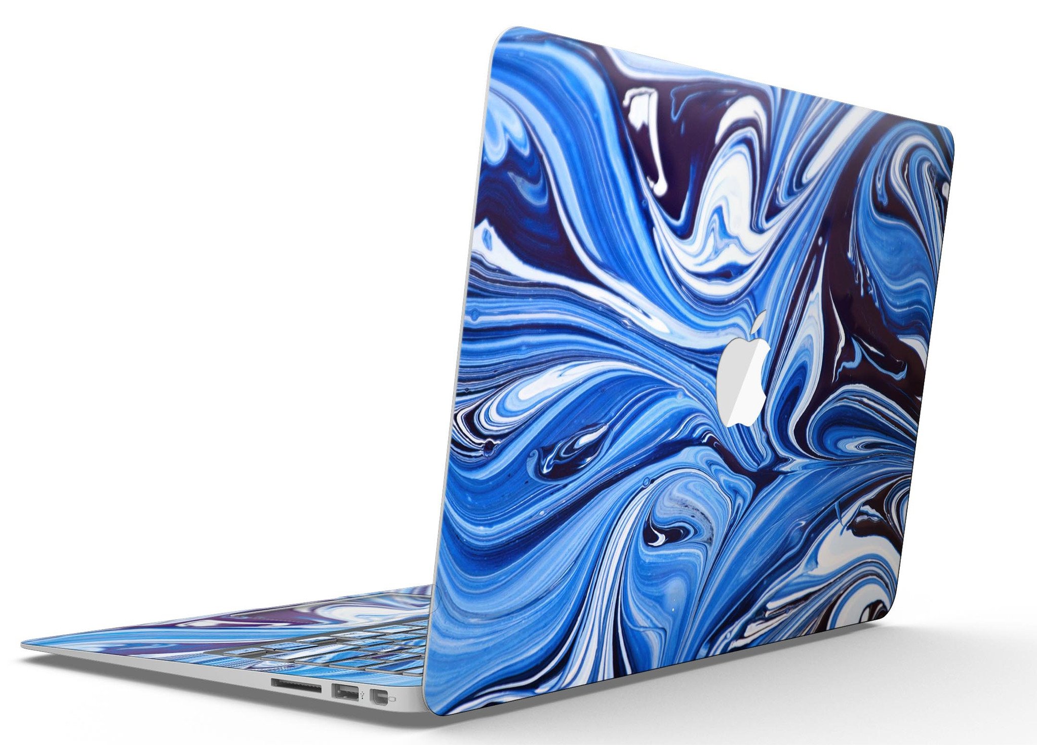 Blue and white blended paint skin kit for MacBook Air, showcasing a stylish design that protects the device from scratches.