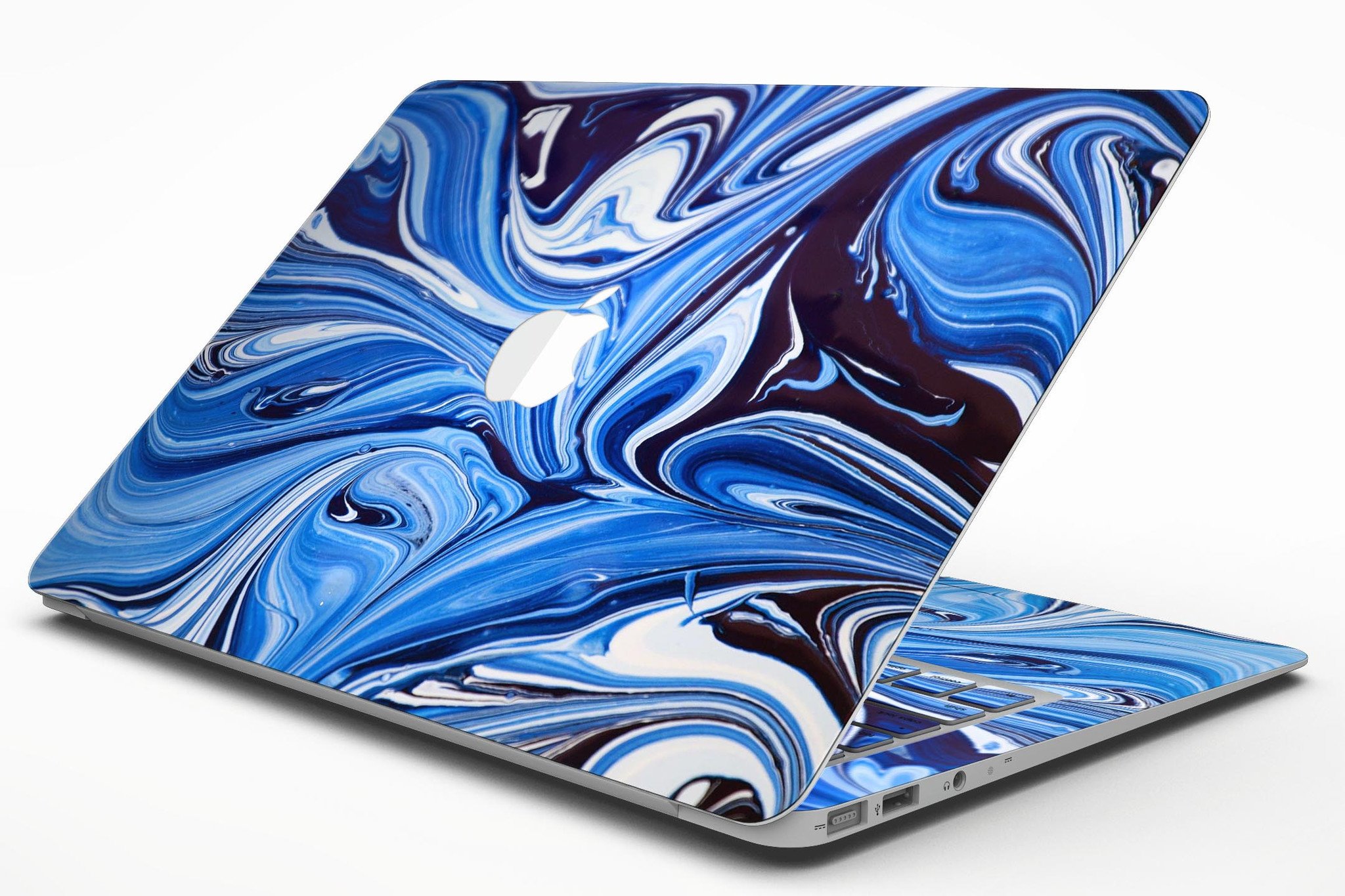 Blue and white blended paint skin kit for MacBook Air, showcasing a stylish design that protects the device from scratches.