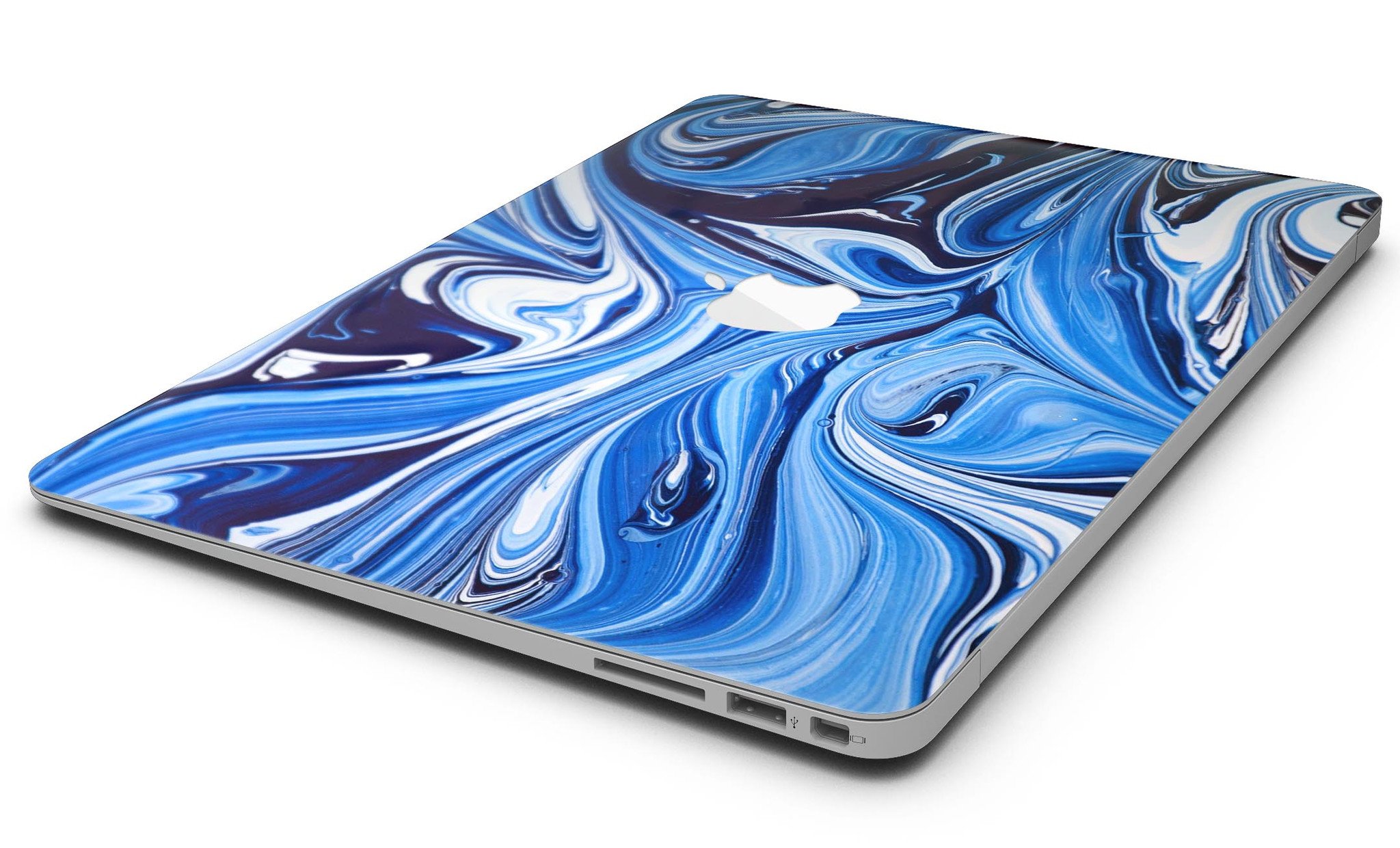 Blue and white blended paint skin kit for MacBook Air, showcasing a stylish design that protects the device from scratches.