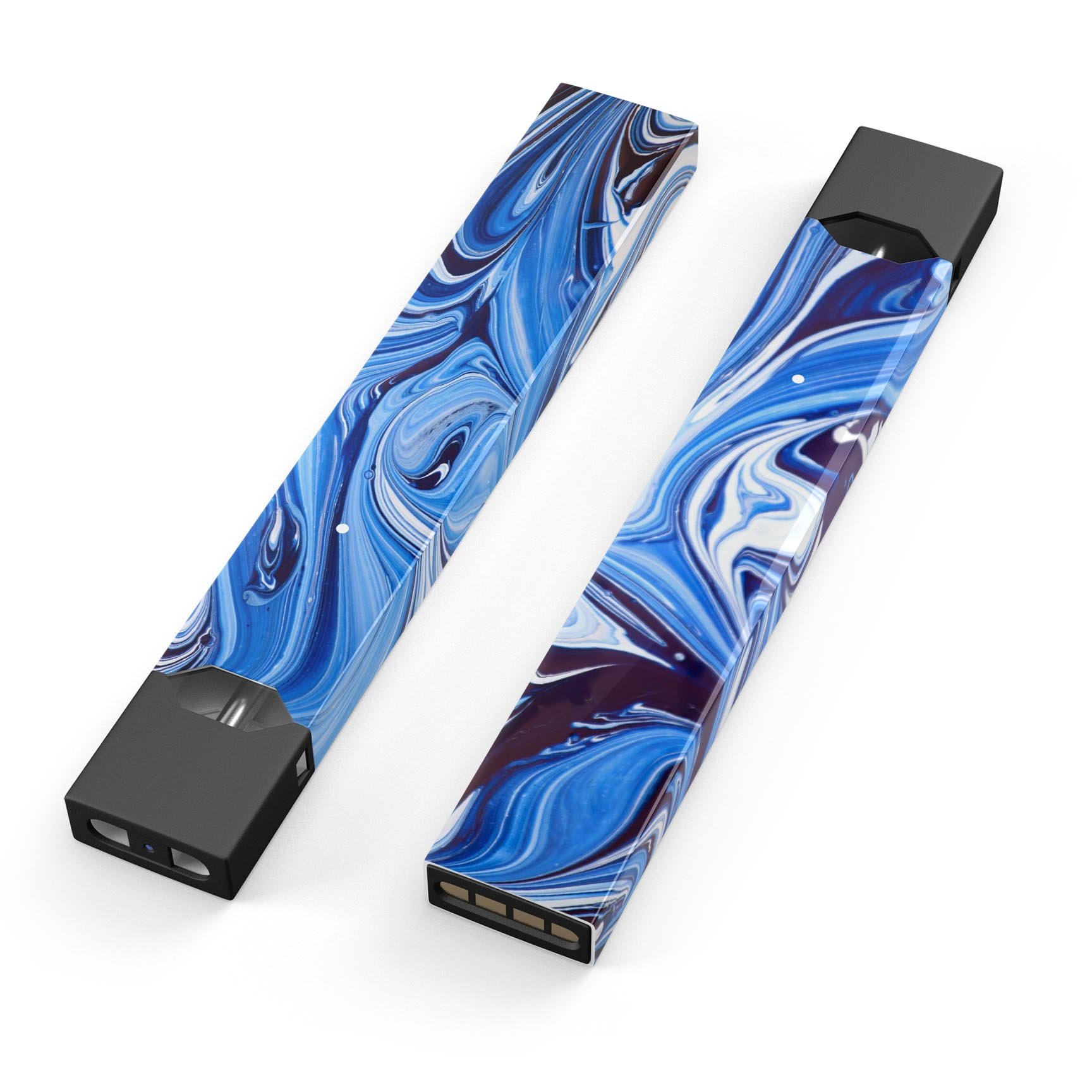 Blue and white blended paint skin-wrap for JUUL vaping device, showcasing vibrant colors and a sleek design.