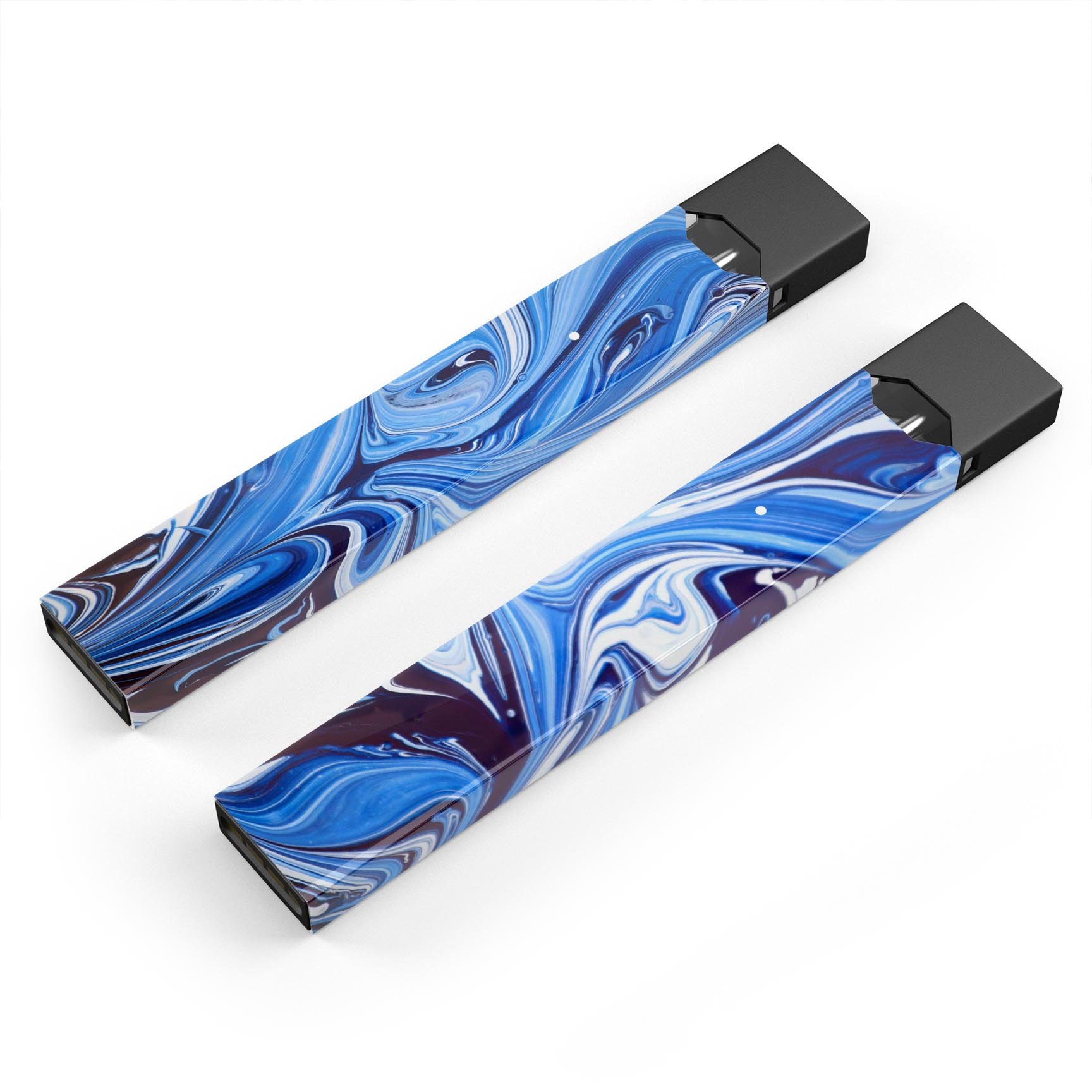 Blue and white blended paint skin-wrap for JUUL vaping device, showcasing vibrant colors and a sleek design.