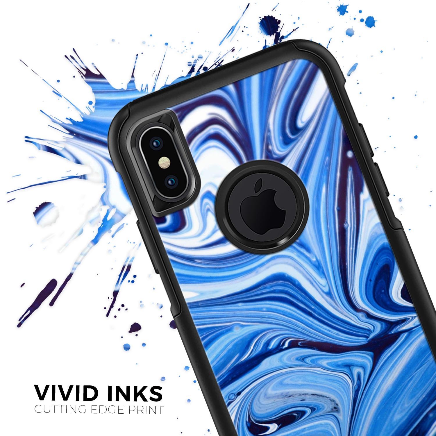 Blue and white blended paint skin kit for iPhone OtterBox cases, showcasing its vibrant design and premium quality materials.