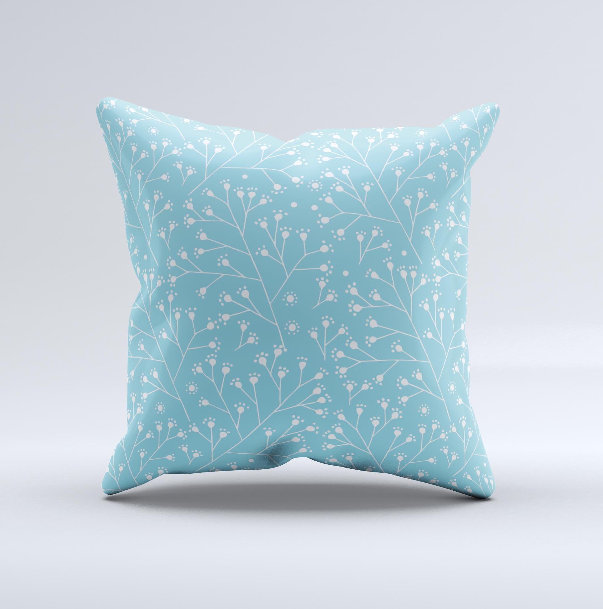 Blue and white decorative throw pillow featuring a twig pattern, handcrafted in Virginia with high-quality materials.