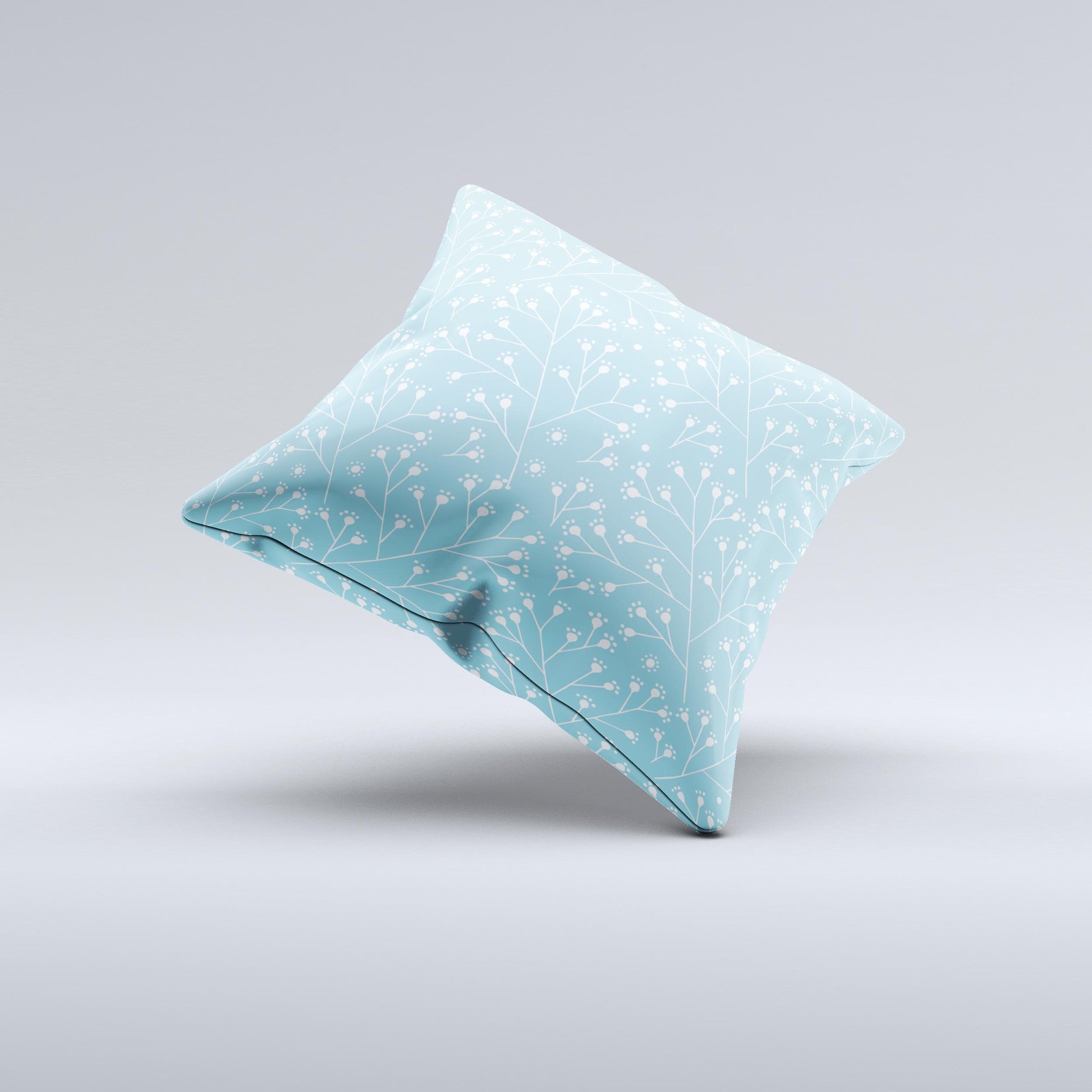 Blue and white decorative throw pillow featuring a twig pattern, handcrafted in Virginia with high-quality materials.