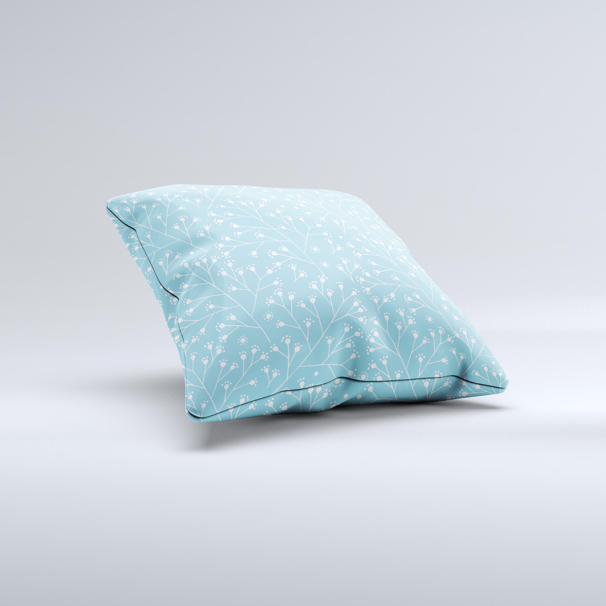 Blue and white decorative throw pillow featuring a twig pattern, handcrafted in Virginia with high-quality materials.