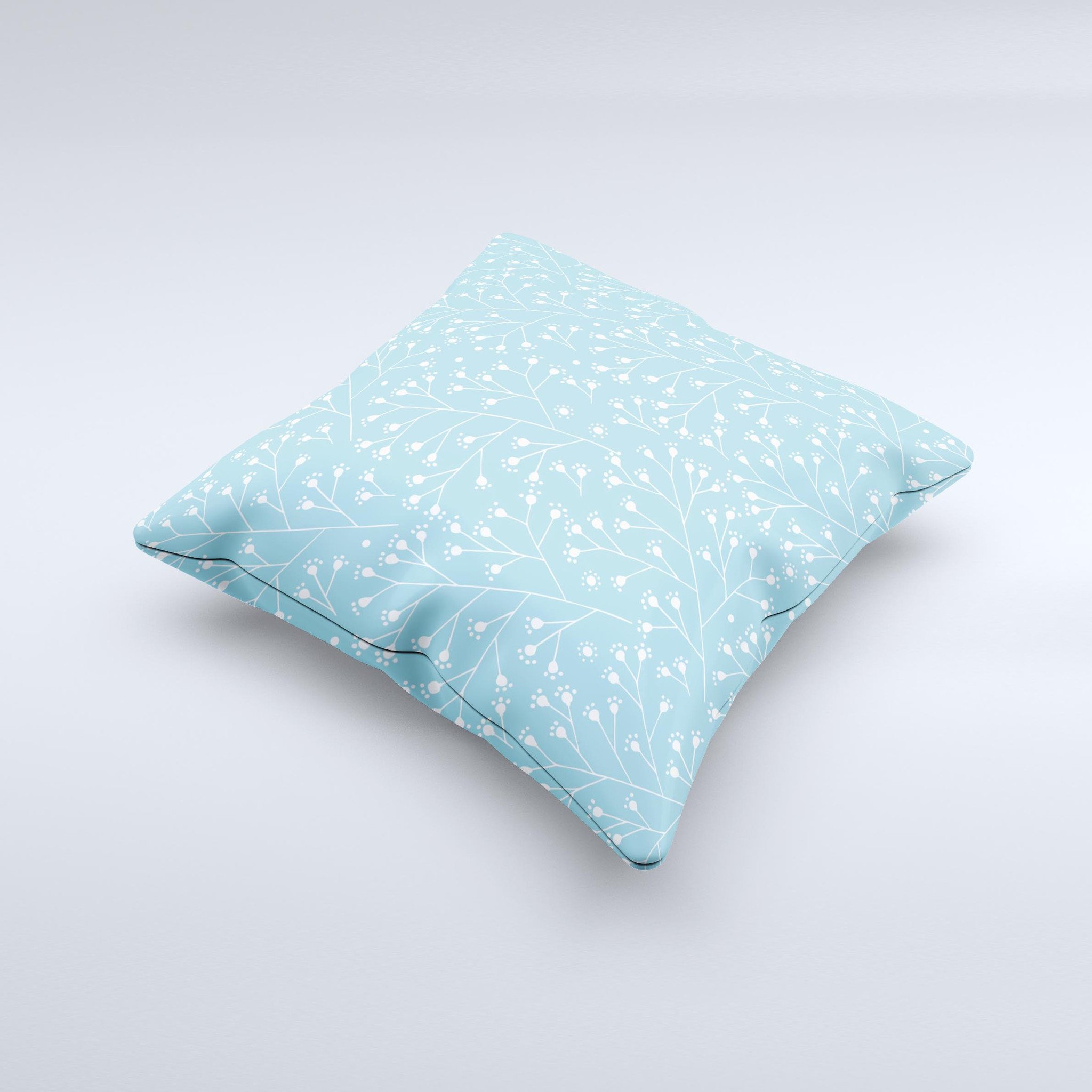 Blue and white decorative throw pillow featuring a twig pattern, handcrafted in Virginia with high-quality materials.