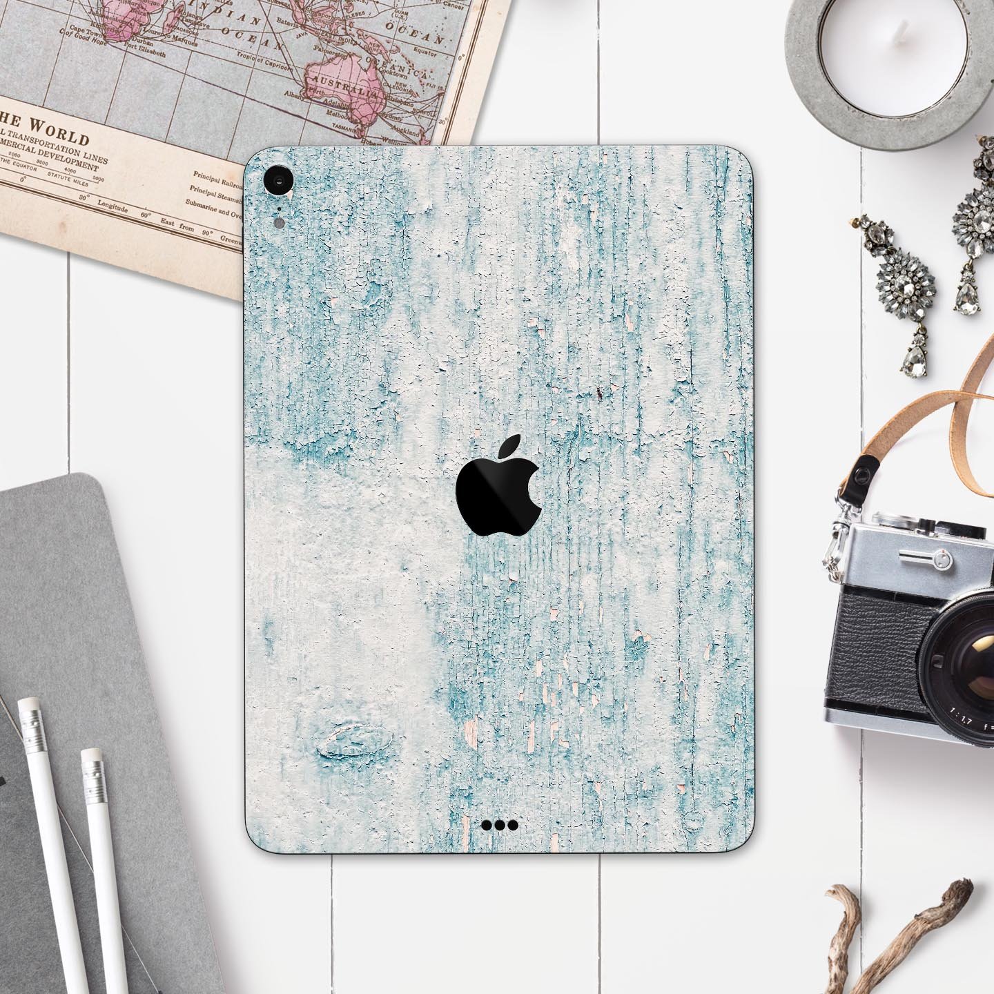 Blue Chipped Concrete Wall skin decal for Apple iPad, showcasing a textured design with a modern aesthetic.