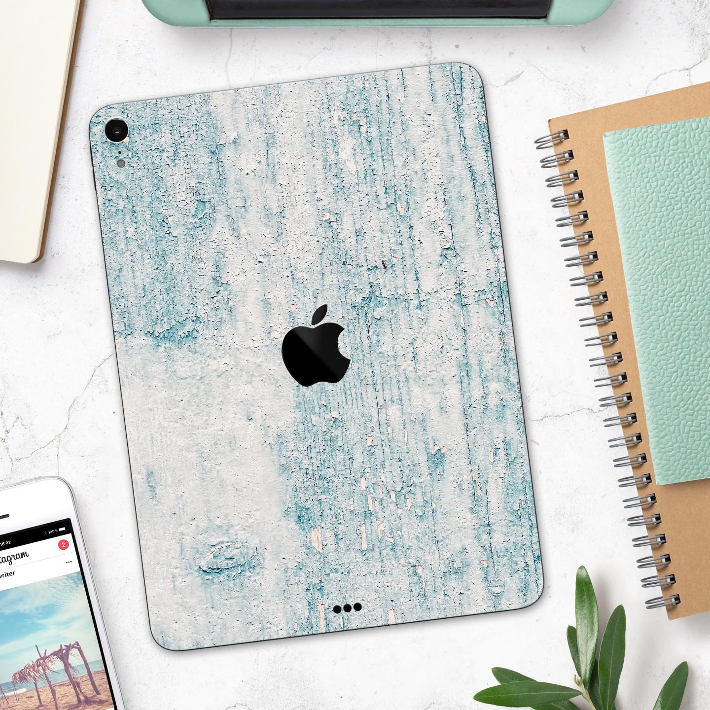 Blue Chipped Concrete Wall skin decal for Apple iPad, showcasing a textured design with a modern aesthetic.