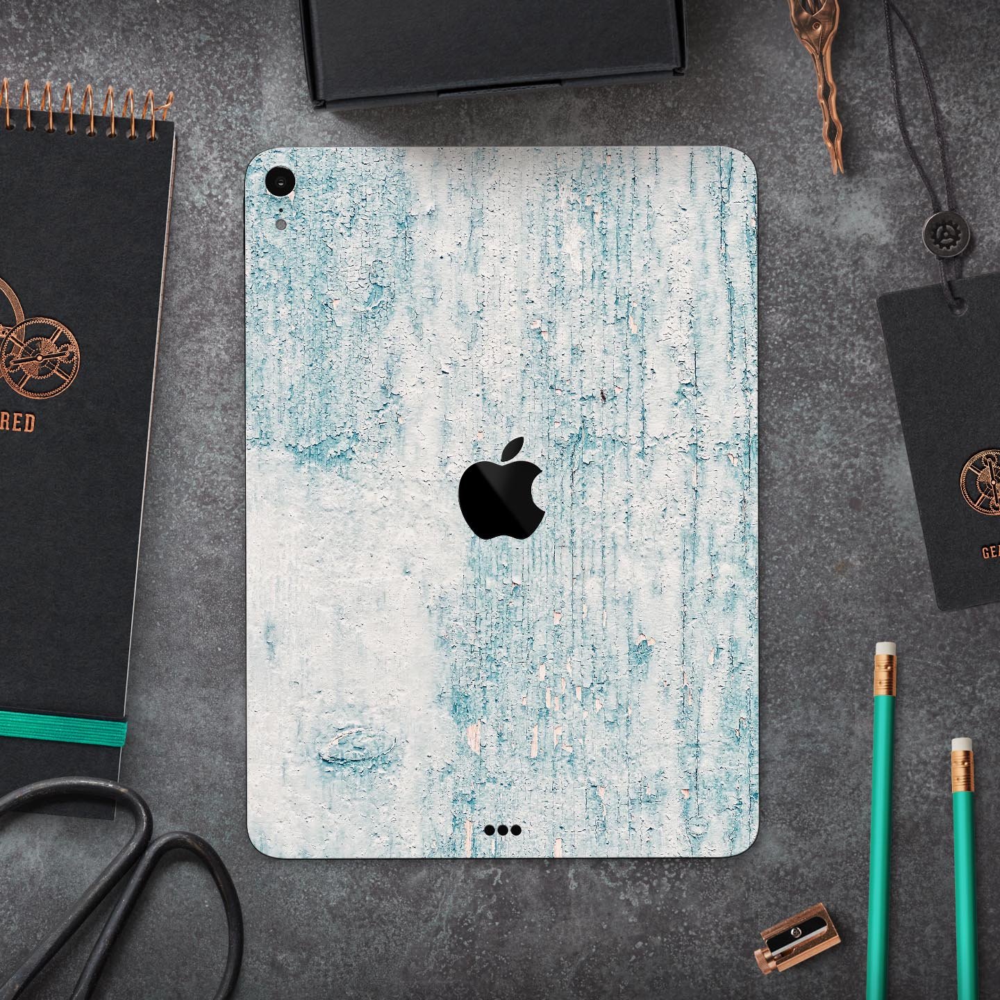 Blue Chipped Concrete Wall skin decal for Apple iPad, showcasing a textured design with a modern aesthetic.