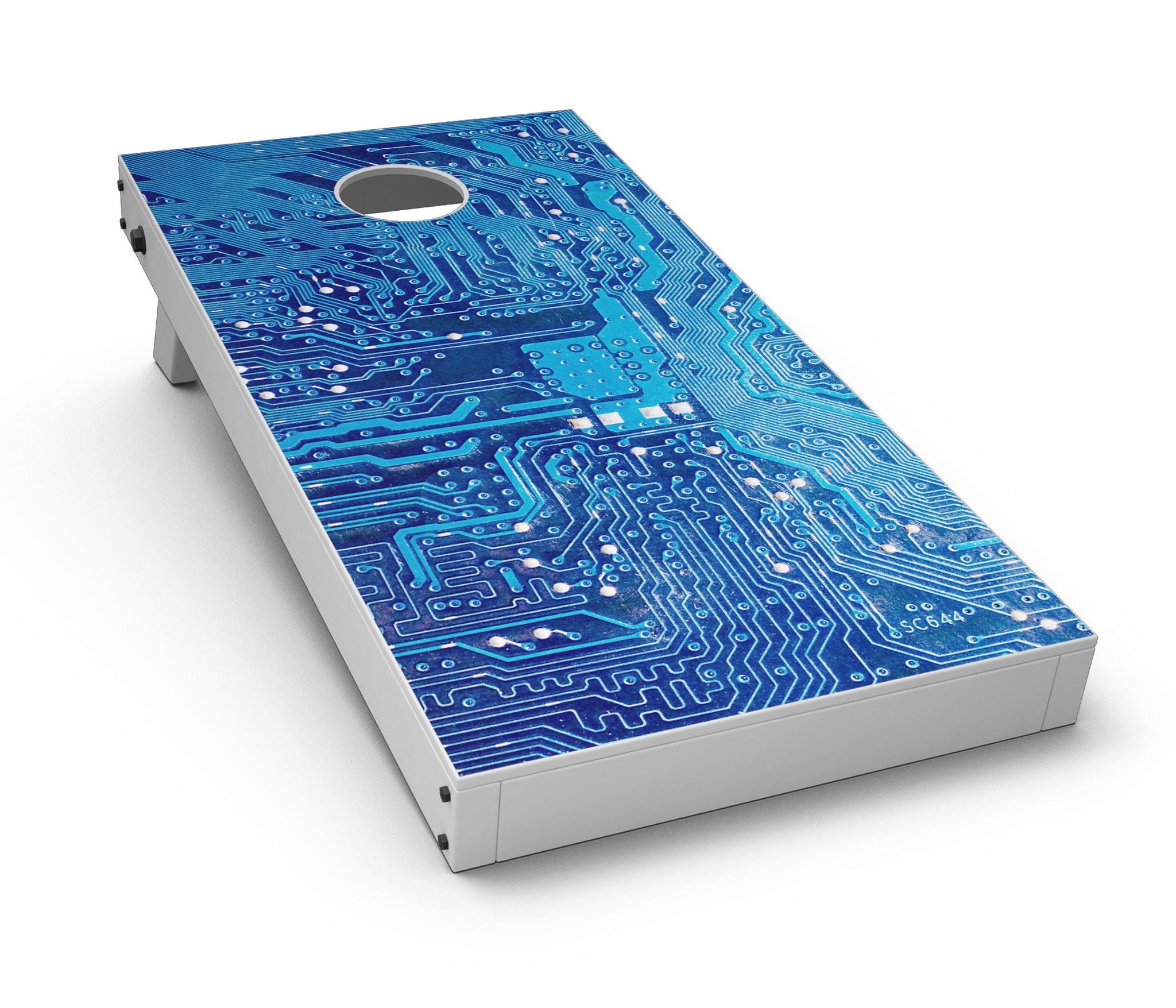 Blue Circuit Board V1 Cornhole Board Skin Decal Kit featuring vibrant circuit board design for custom Cornhole boards.