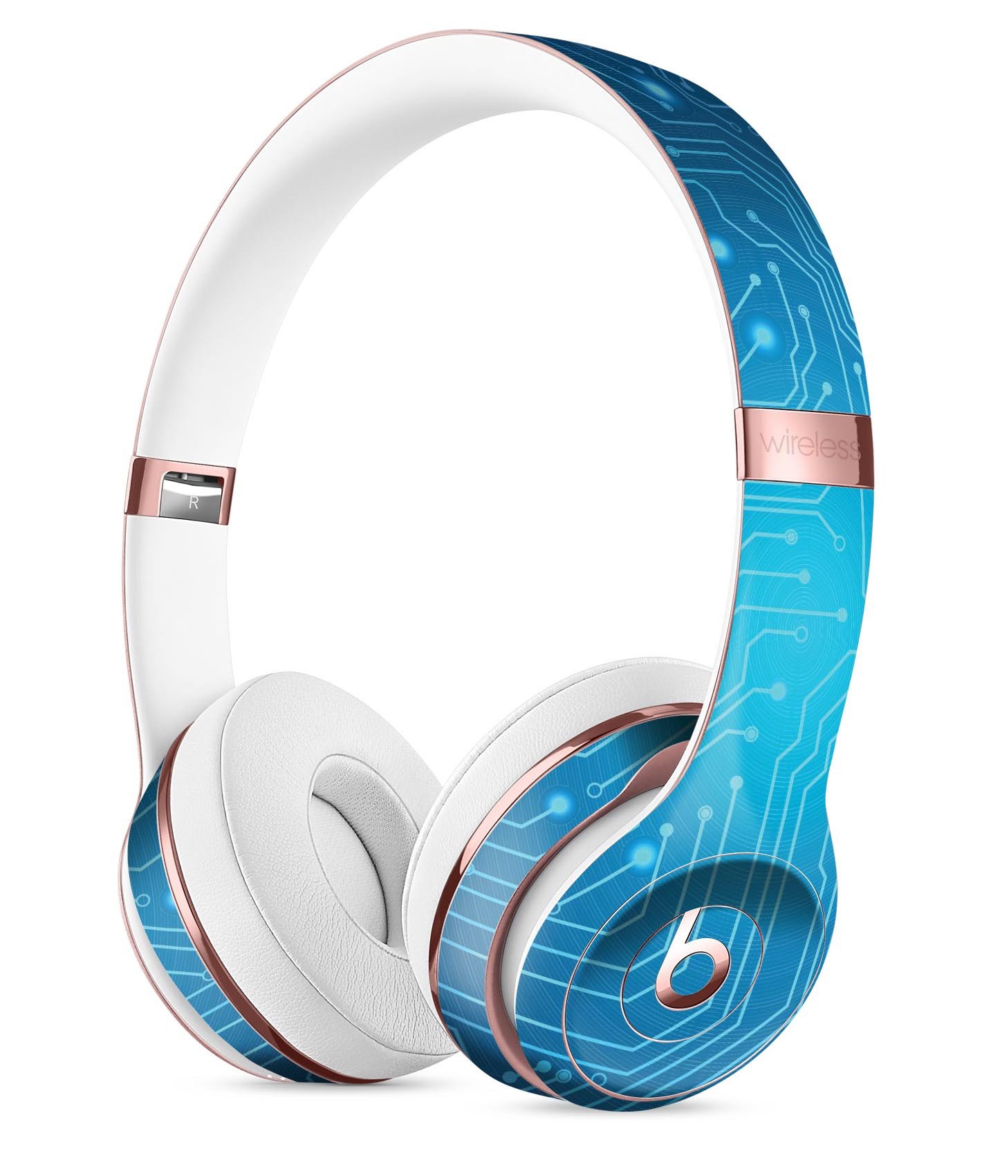 Blue Circuit Board V2 Full-Body Skin Kit designed for Beats by Dre Solo 3 Wireless Headphones, showcasing a modern circuit board pattern.