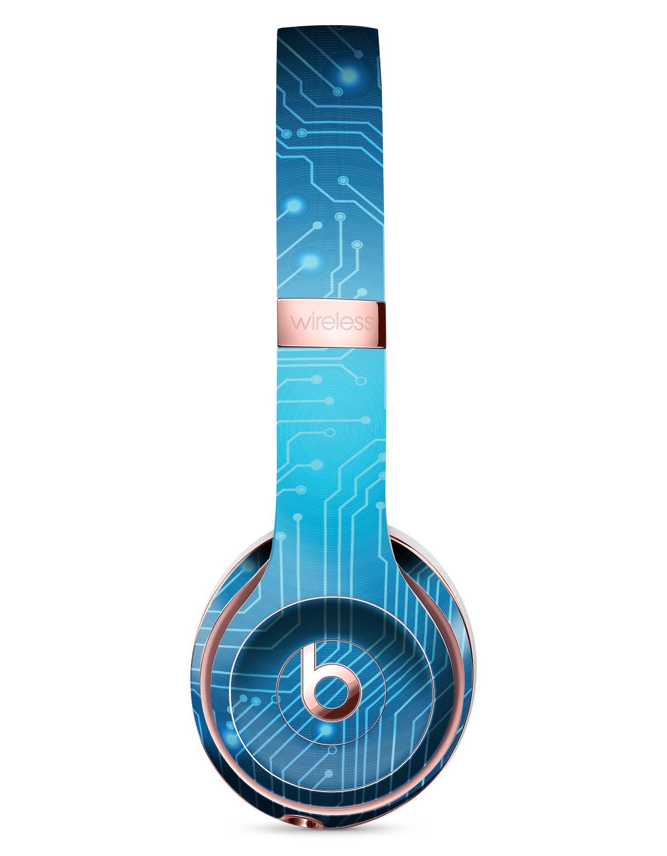 Blue Circuit Board V2 Full-Body Skin Kit designed for Beats by Dre Solo 3 Wireless Headphones, showcasing a modern circuit board pattern.