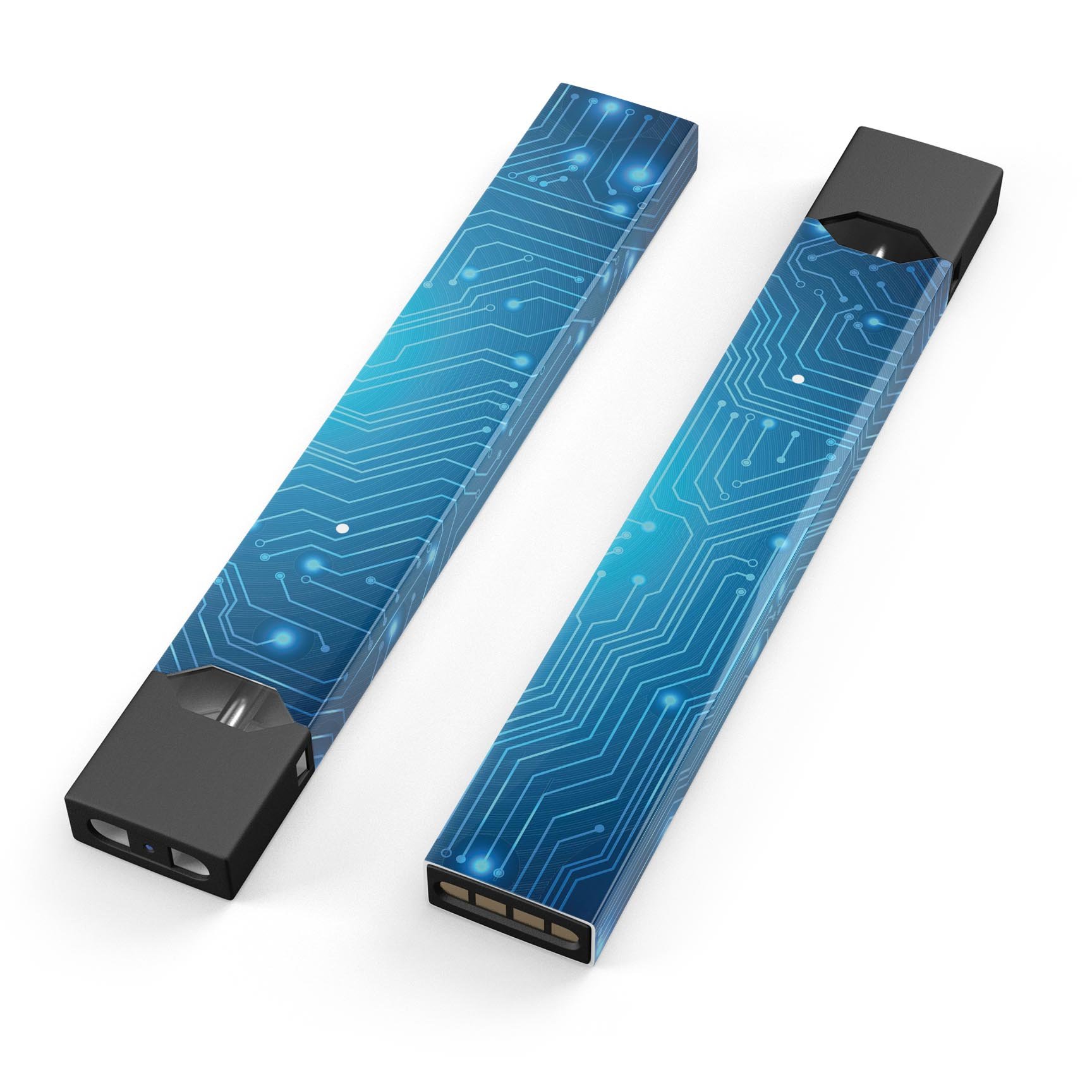 Blue Circuit Board V2 skin-wrap sticker designed for JUUL vaping device, featuring a vibrant circuit board design and premium vinyl material.