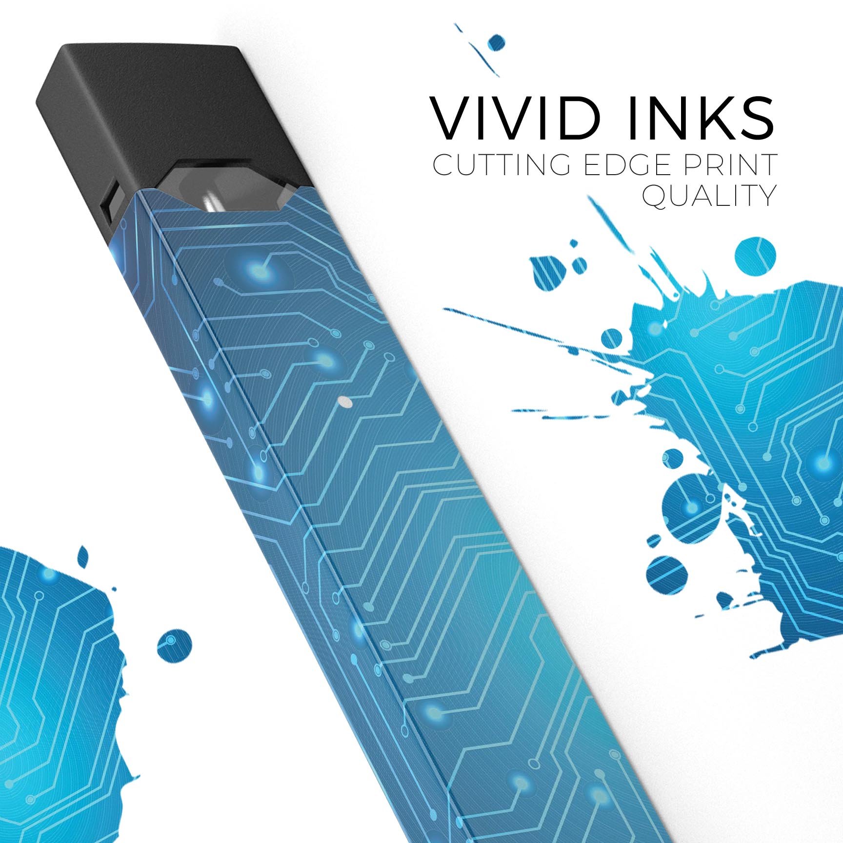 Blue Circuit Board V2 skin-wrap sticker designed for JUUL vaping device, featuring a vibrant circuit board design and premium vinyl material.