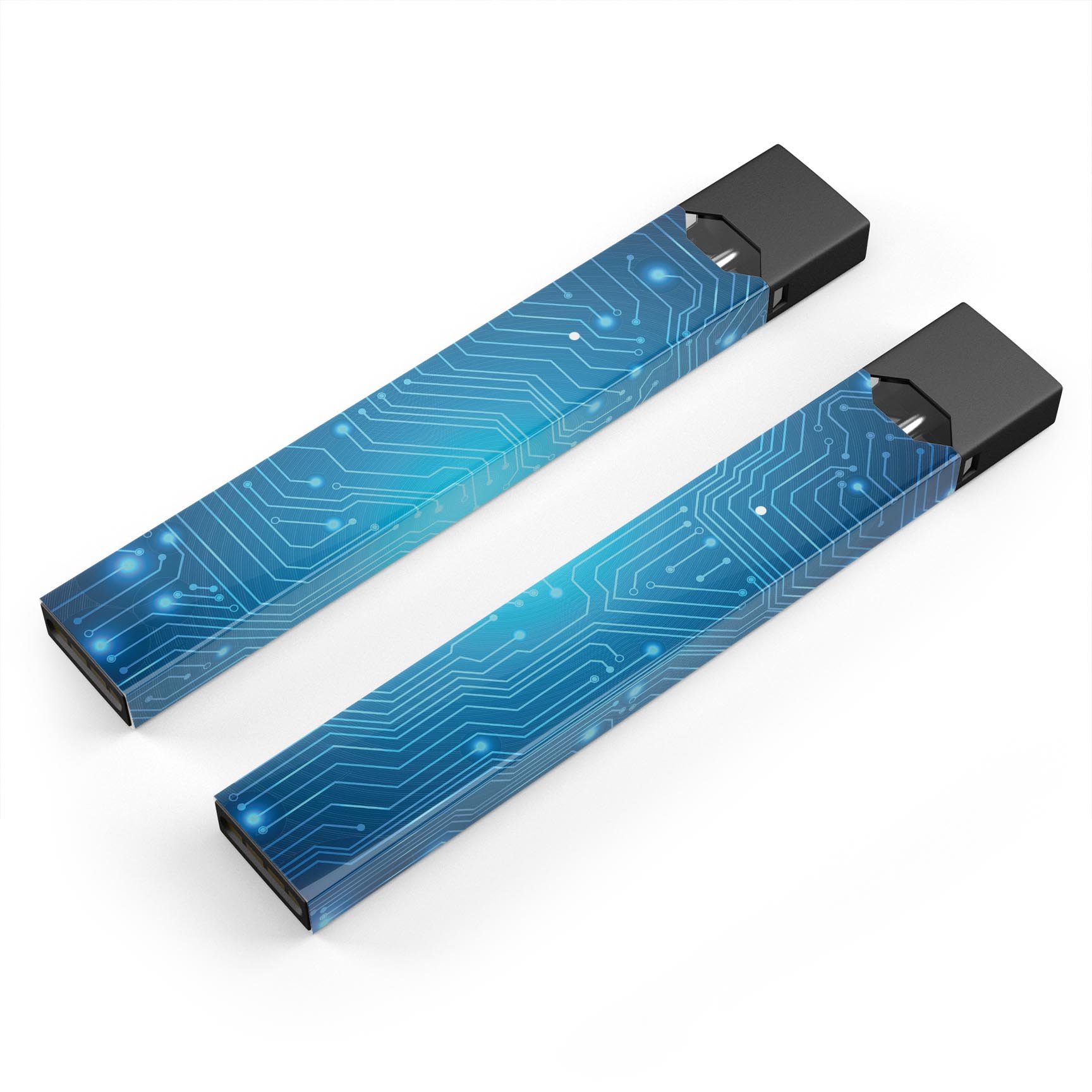 Blue Circuit Board V2 skin-wrap sticker designed for JUUL vaping device, featuring a vibrant circuit board design and premium vinyl material.