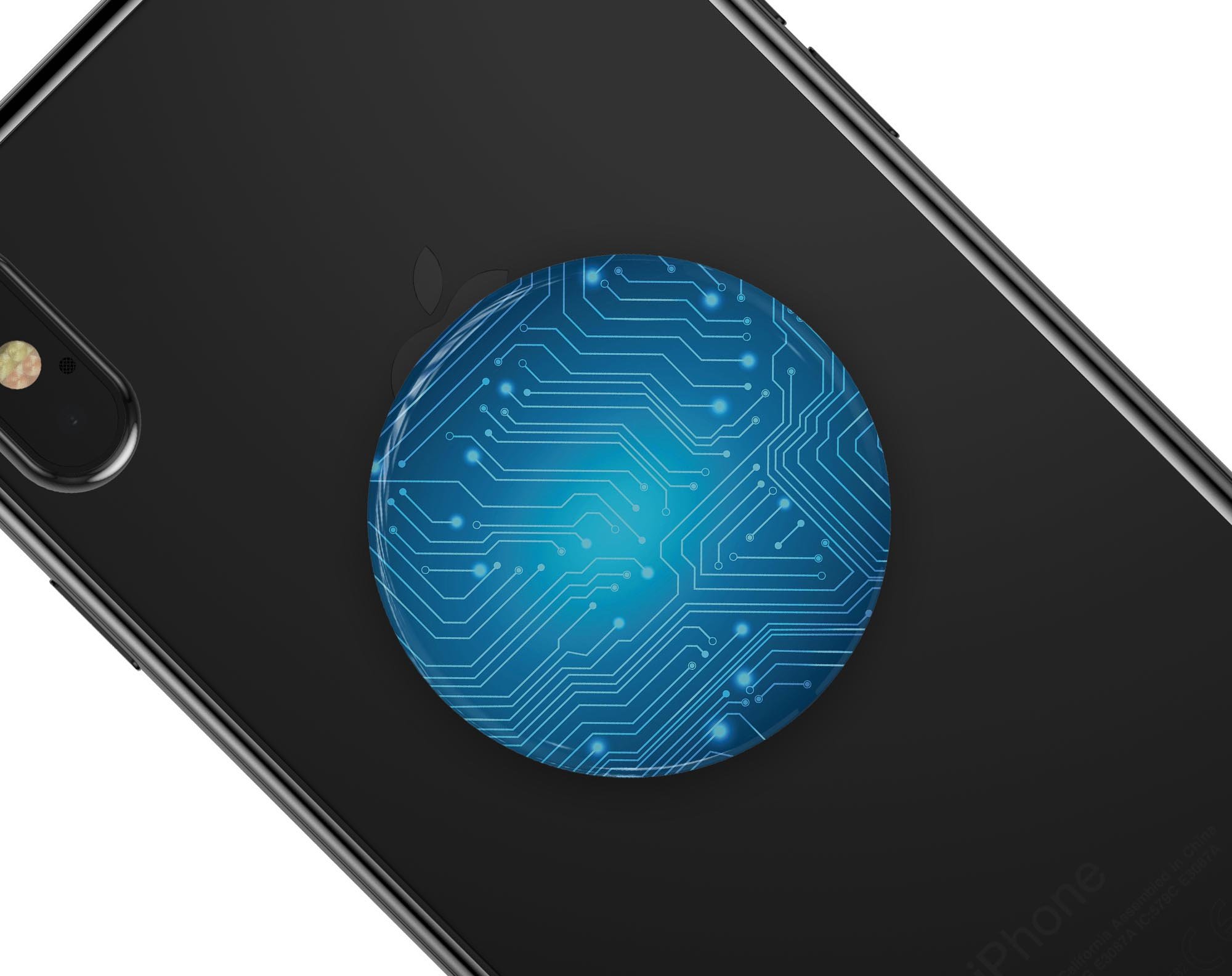 Blue Circuit Board V2 Skin Kit for PopSockets, showcasing a vibrant circuit design on premium vinyl.