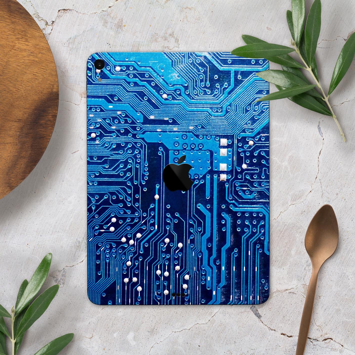 Blue Circuit Board V1 skin decal for Apple iPad Pro, showcasing a vibrant circuit design with premium finish.