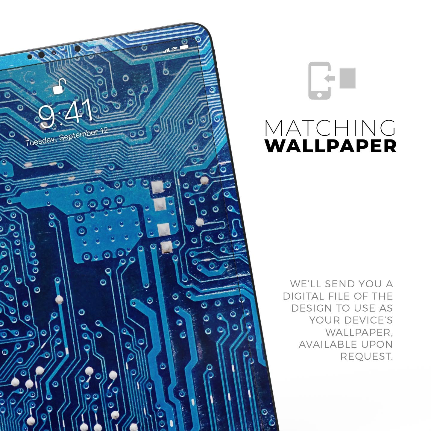 Blue Circuit Board V1 skin decal for Apple iPad Pro, showcasing a vibrant circuit design with premium finish.