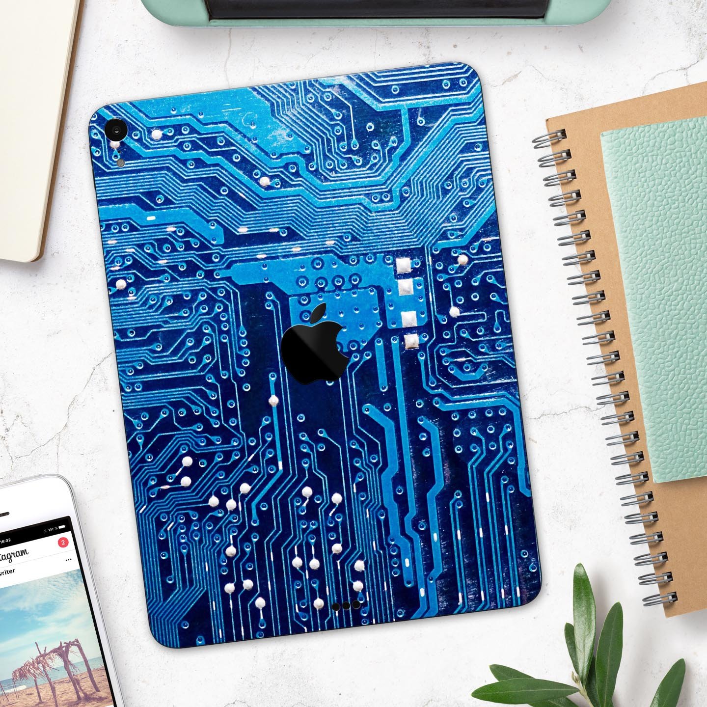 Blue Circuit Board V1 skin decal for Apple iPad Pro, showcasing a vibrant circuit design with premium finish.