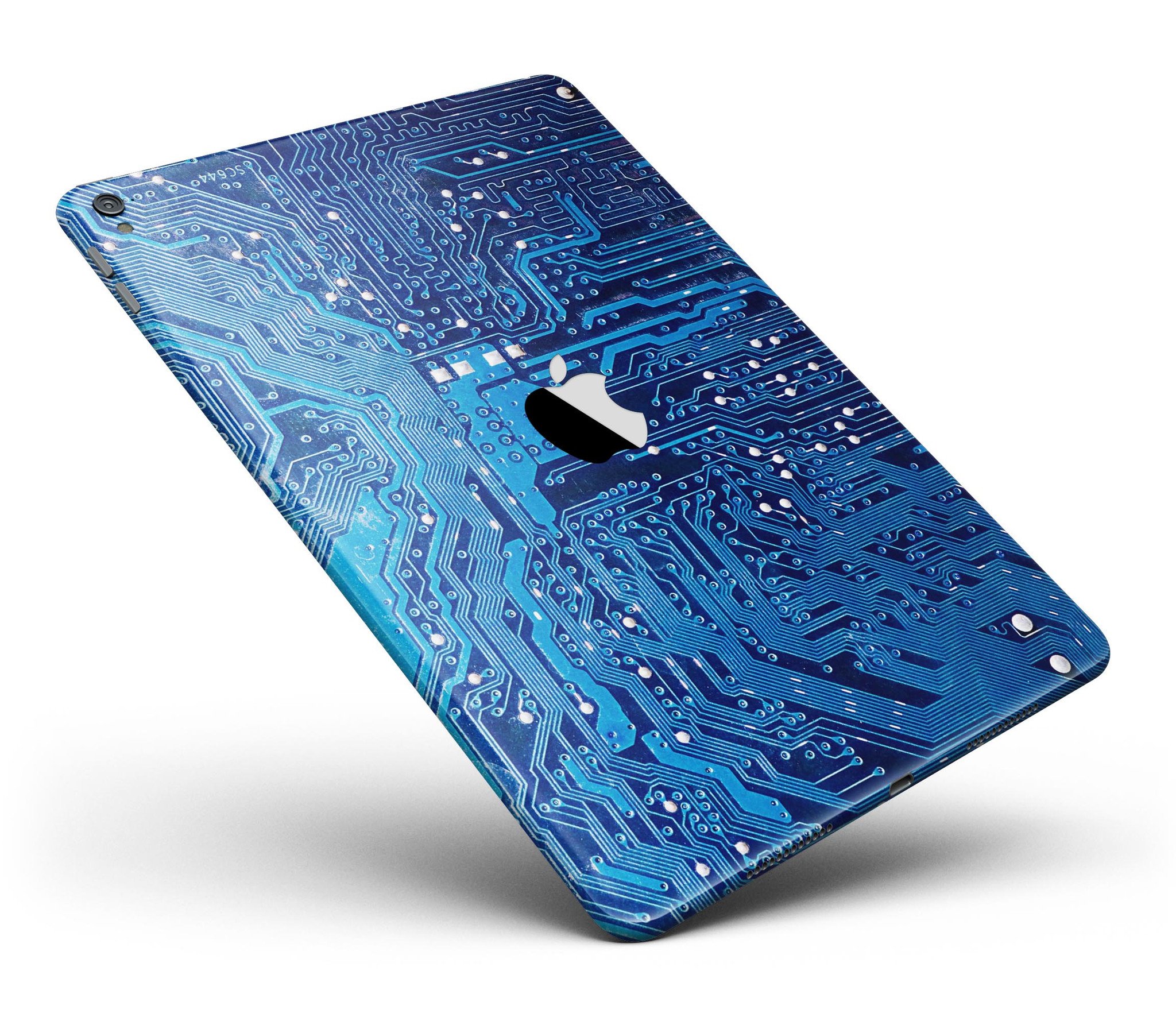 Blue Circuit Board V1 Full Body Skin for iPad Pro, showcasing a vibrant circuit design on a sleek vinyl surface.