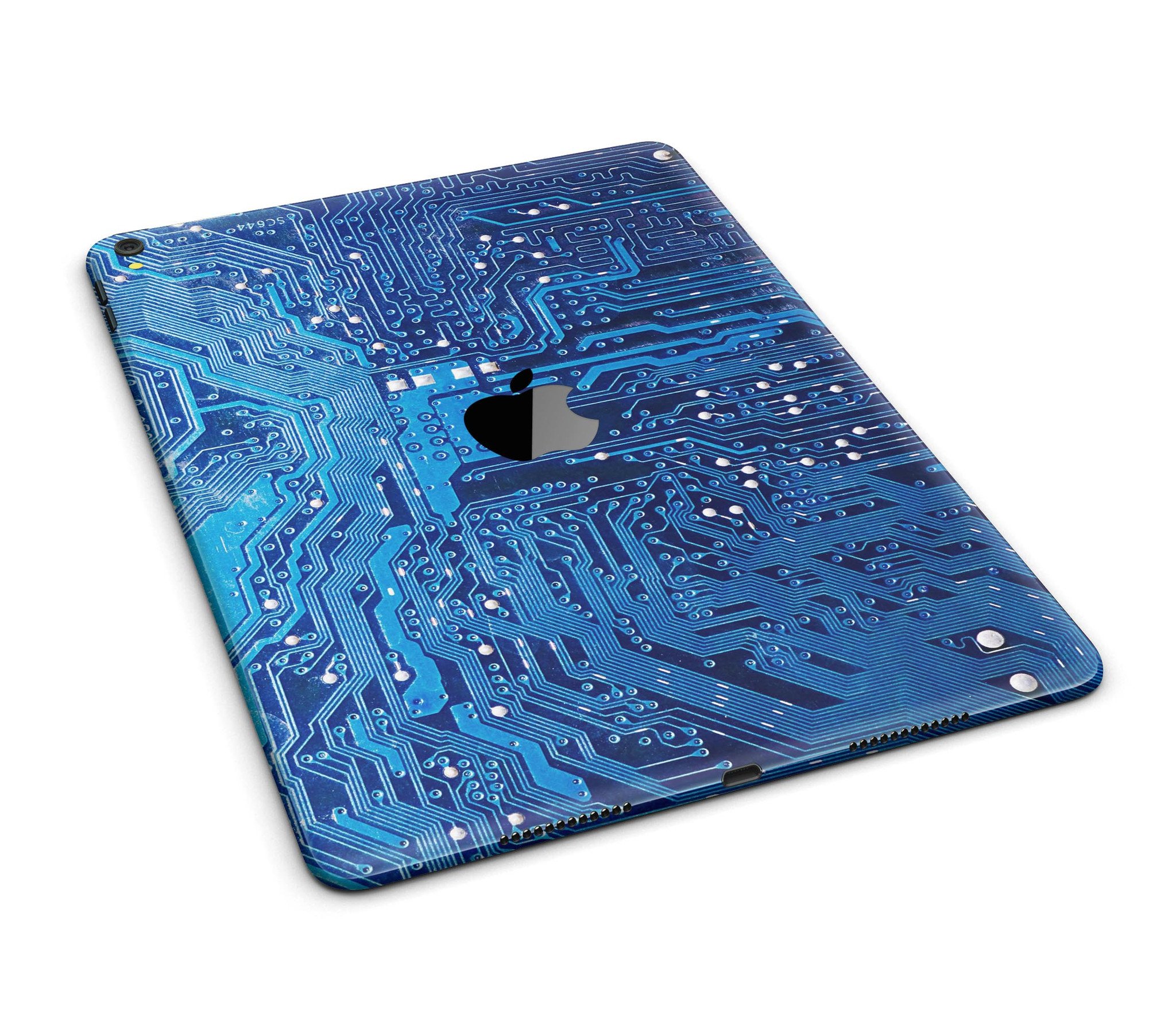 Blue Circuit Board V1 Full Body Skin for iPad Pro, showcasing a vibrant circuit design on a sleek vinyl surface.