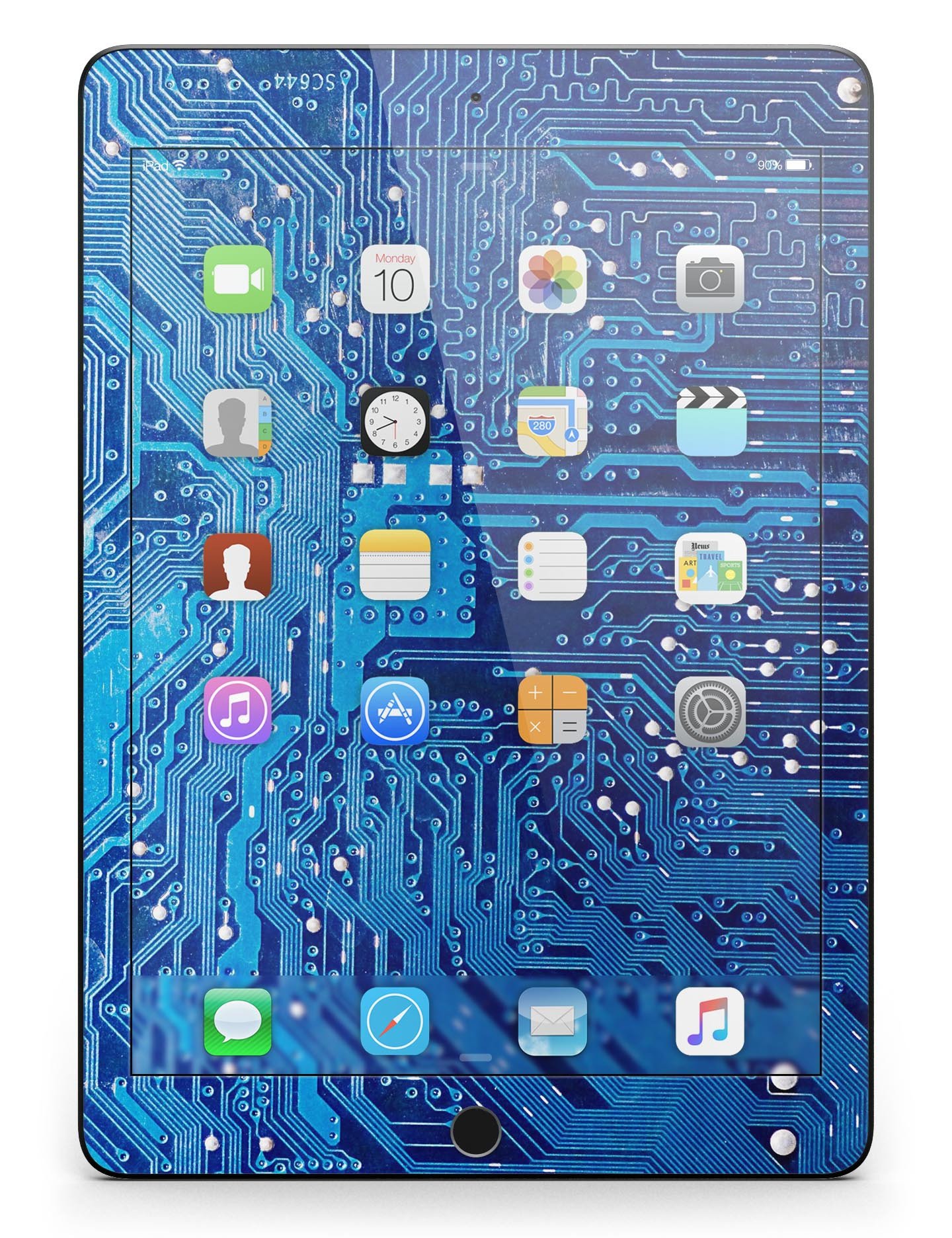 Blue Circuit Board V1 Full Body Skin for iPad Pro, showcasing a vibrant circuit design on a sleek vinyl surface.