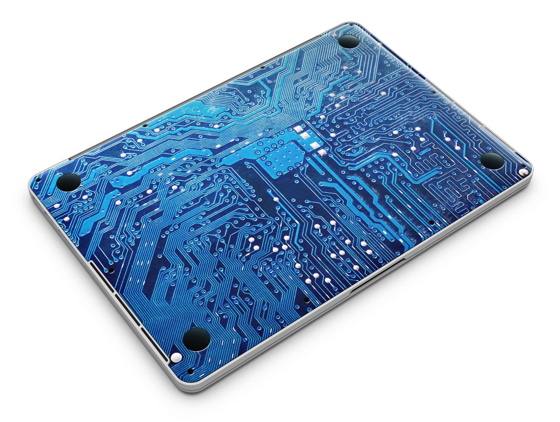 Blue Circuit Board V1 skin for MacBook Pro with Retina Display, showcasing vibrant design and precise cutouts for ports and buttons.