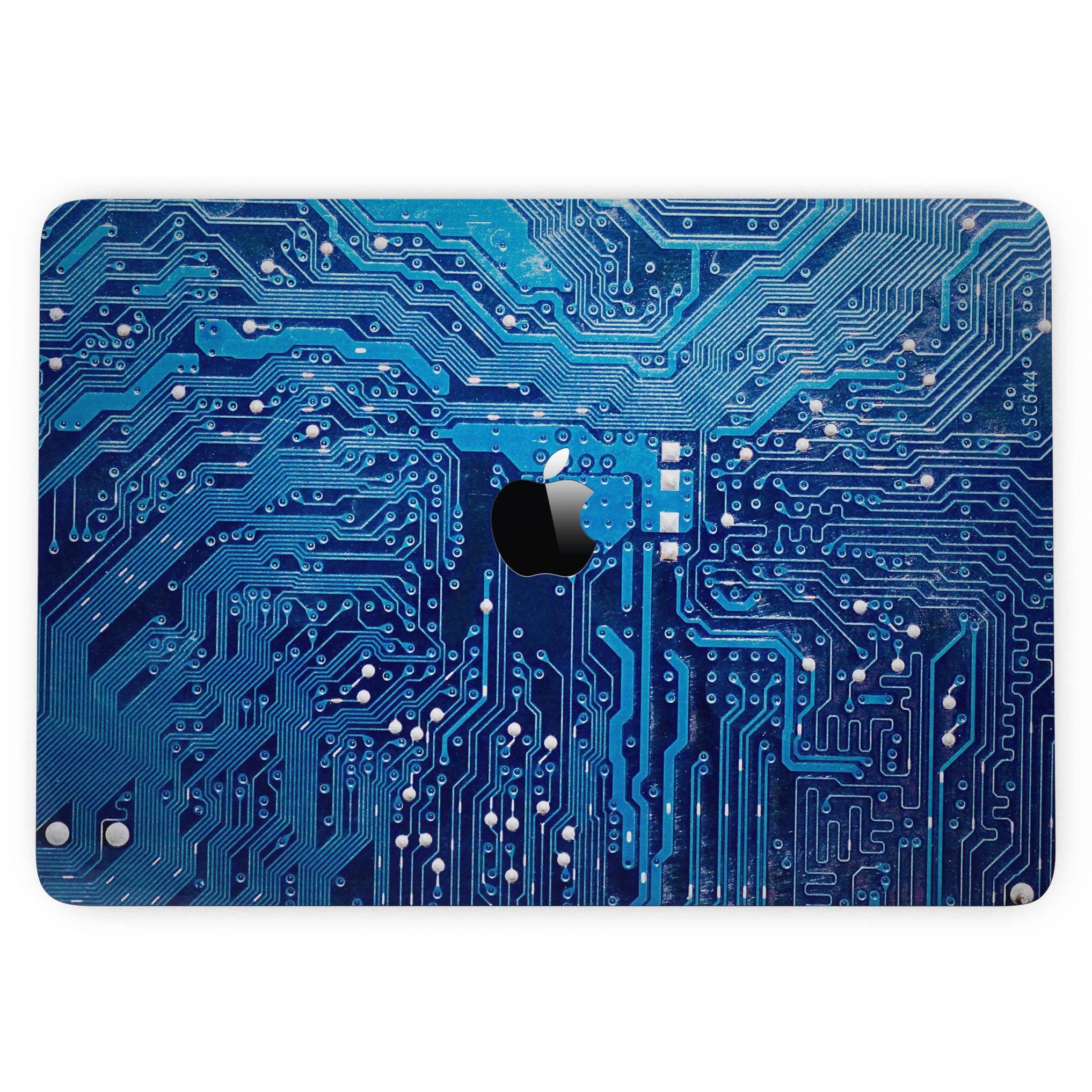 Blue Circuit Board V1 skin kit for MacBook Pro with Touch Bar, showcasing a vibrant circuit design on premium vinyl.