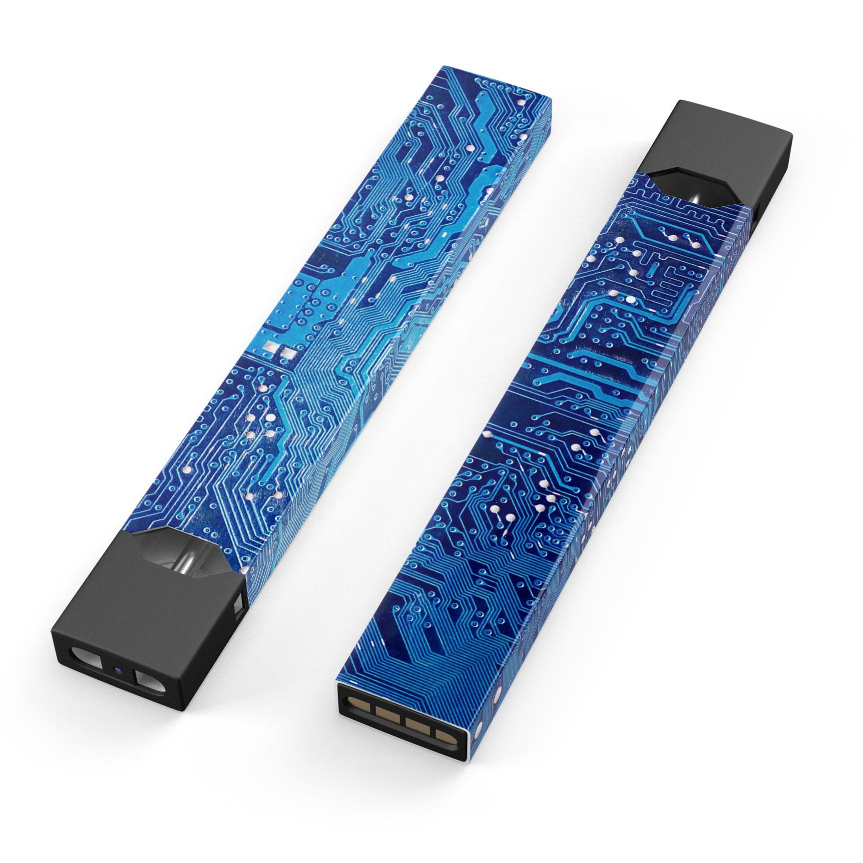 Blue Circuit Board V1 skin-wrap sticker designed for JUUL vaping device, showcasing a vibrant circuit board design.