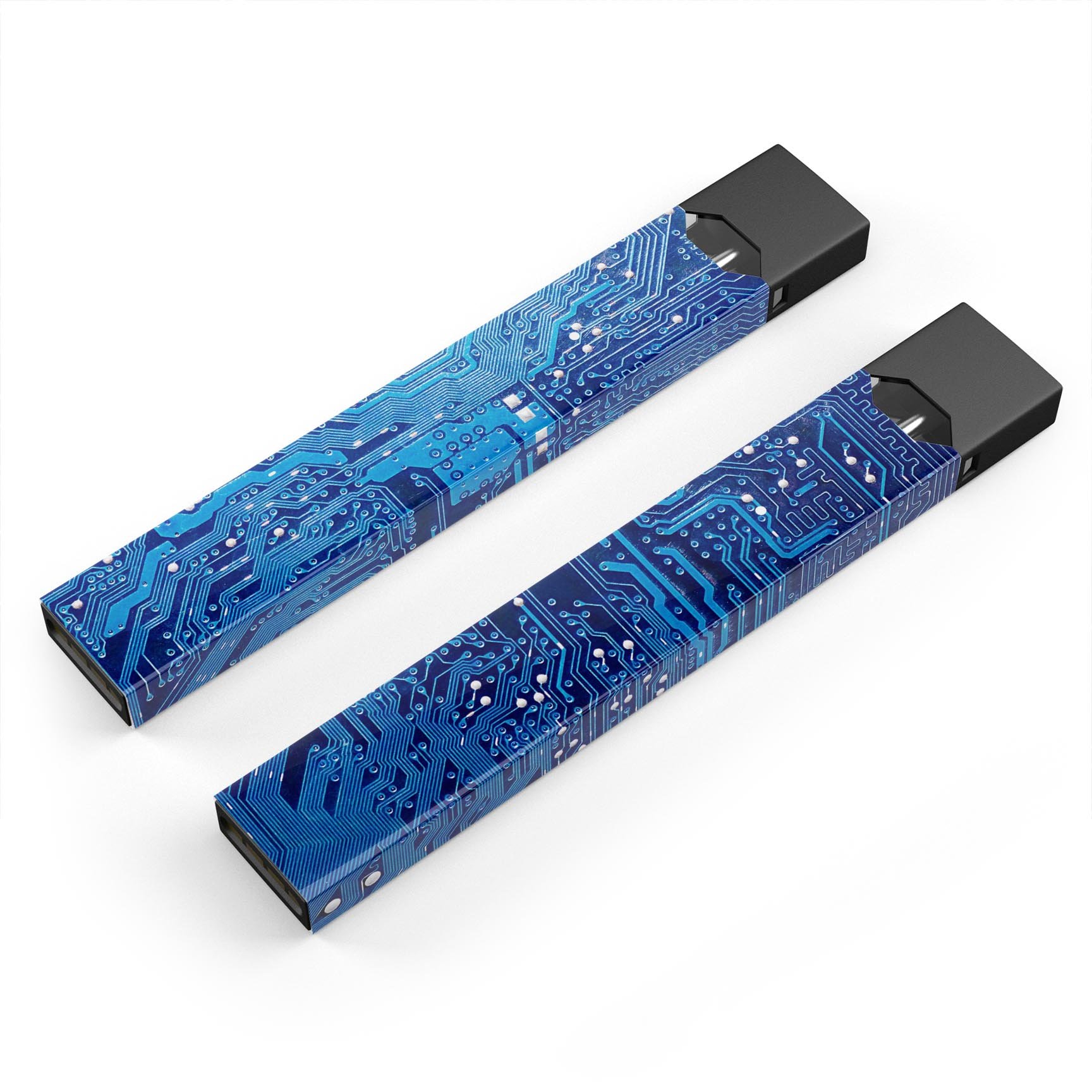 Blue Circuit Board V1 skin-wrap sticker designed for JUUL vaping device, showcasing a vibrant circuit board design.