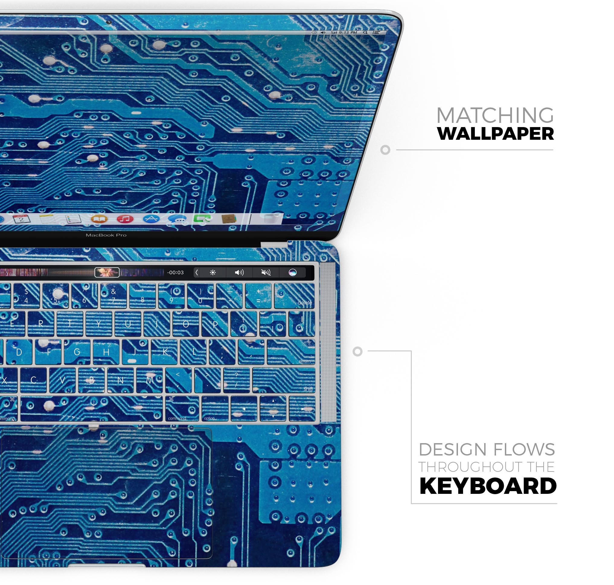 Blue Circuit Board V1 skin decal wrap kit for Apple MacBook, showcasing a vibrant design and premium vinyl material.