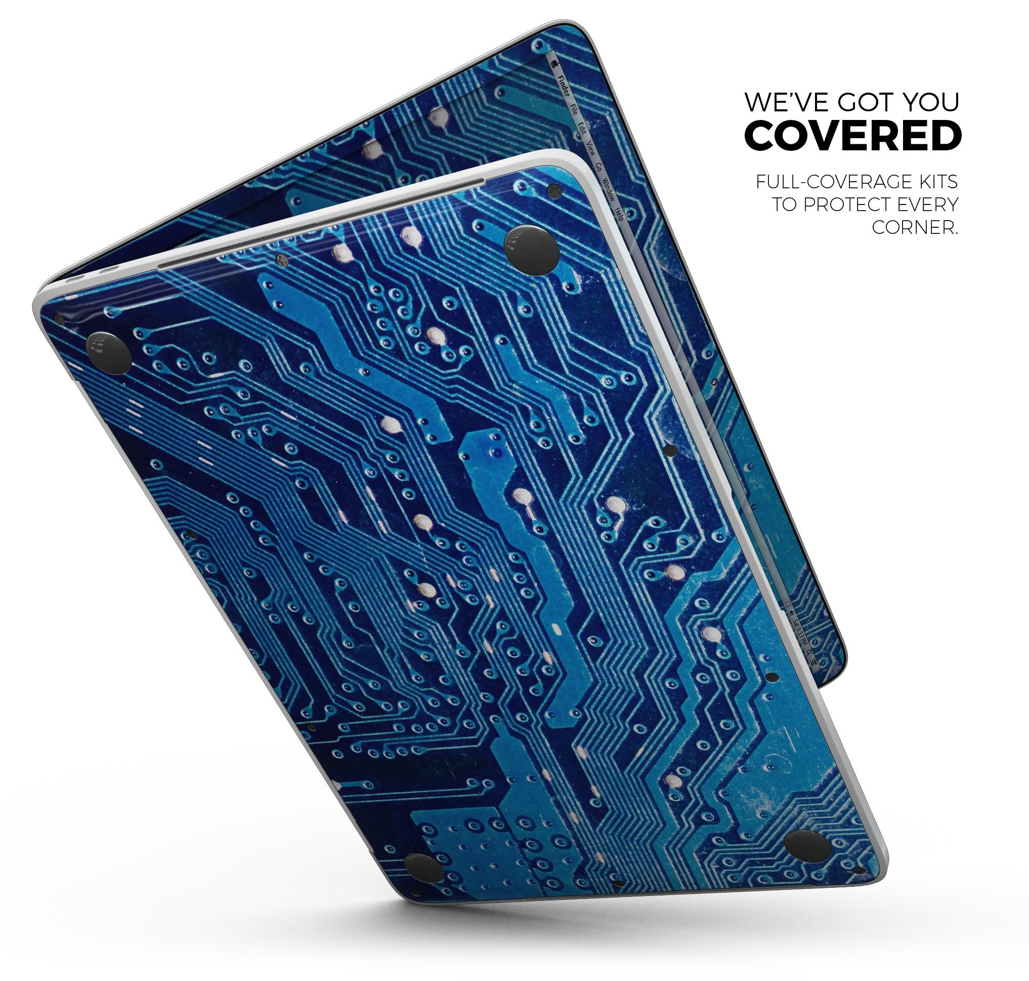 Blue Circuit Board V1 skin decal wrap kit for Apple MacBook, showcasing a vibrant design and premium vinyl material.