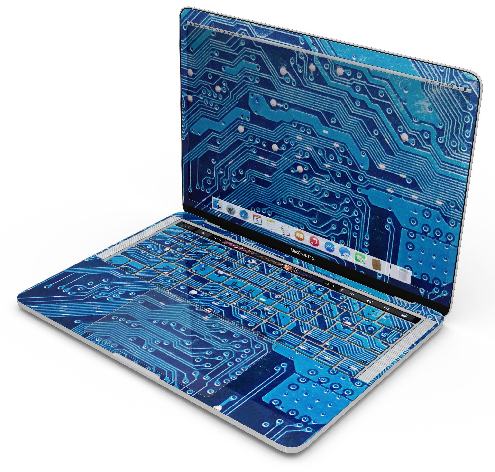 Blue Circuit Board V1 skin decal wrap kit for Apple MacBook, showcasing a vibrant design and premium vinyl material.