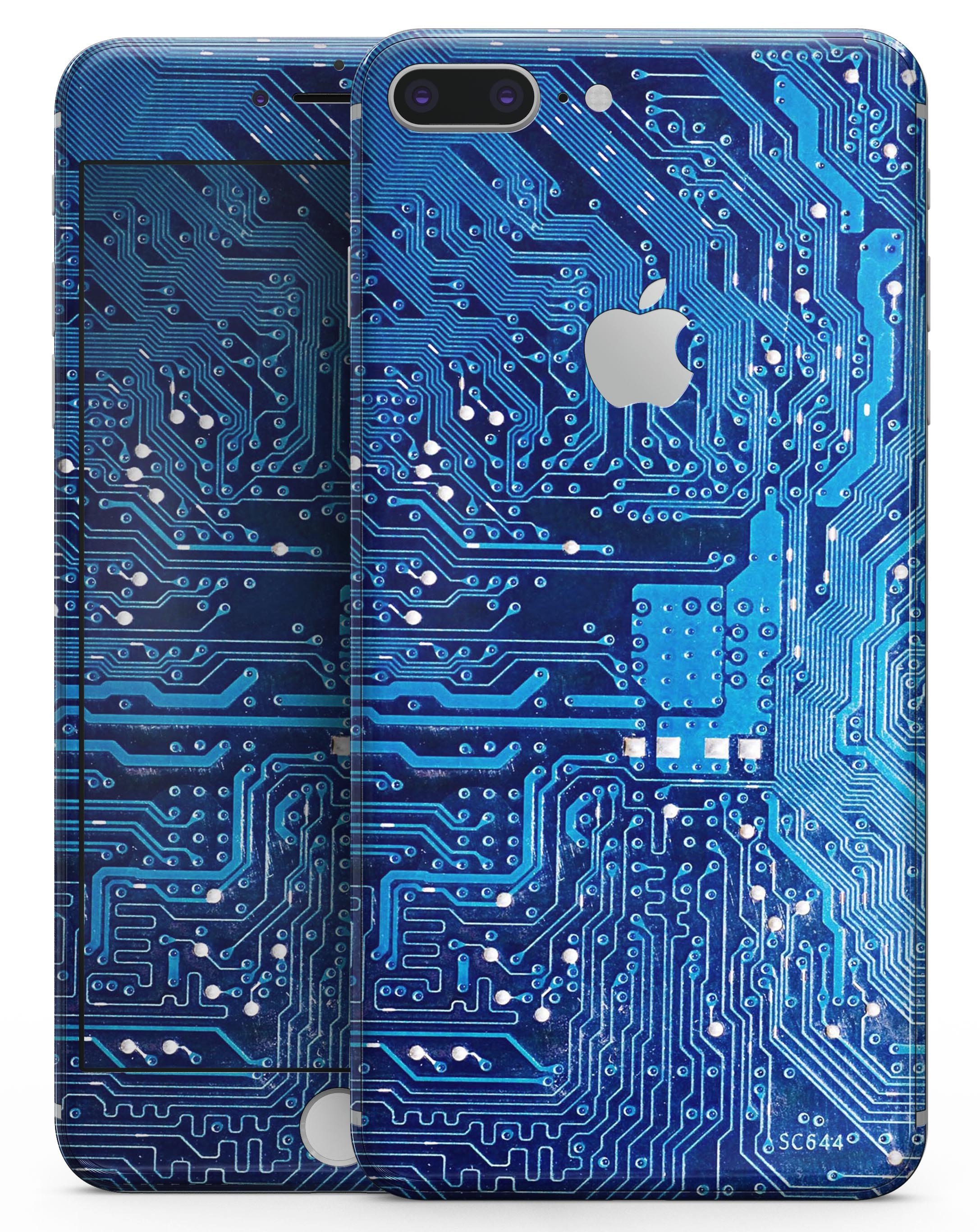 Blue Circuit Board V1 skin for iPhone 8 and 8 Plus, showcasing a vibrant circuit board design on premium vinyl.