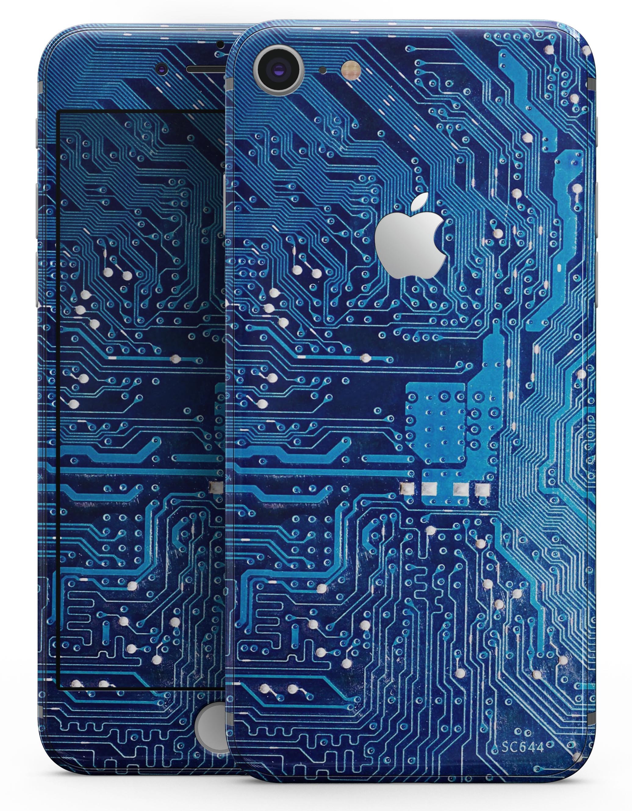 Blue Circuit Board V1 skin for iPhone 8 and 8 Plus, showcasing a vibrant circuit board design on premium vinyl.