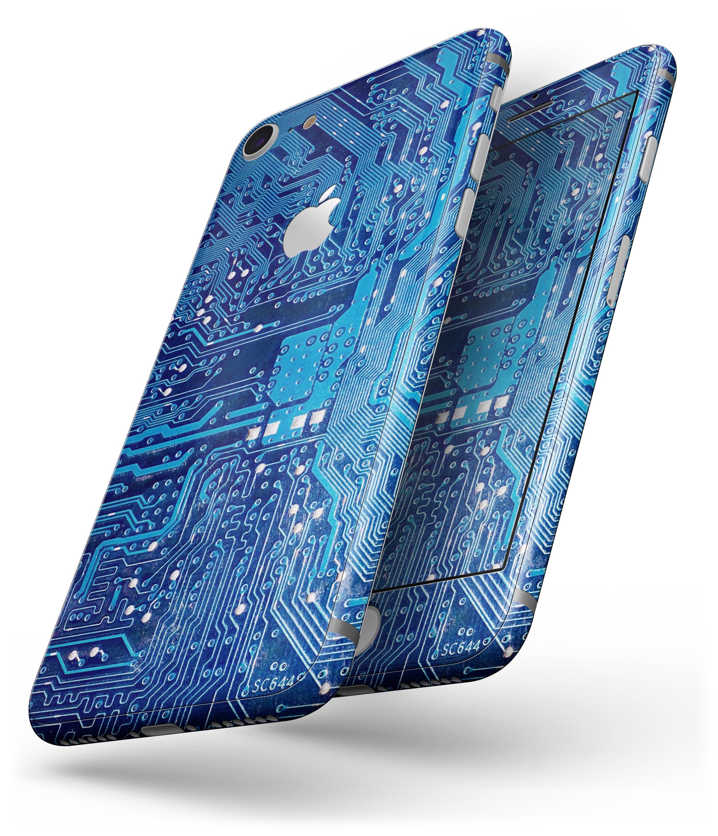 Blue Circuit Board V1 skin for iPhone 8 and 8 Plus, showcasing a vibrant circuit board design on premium vinyl.