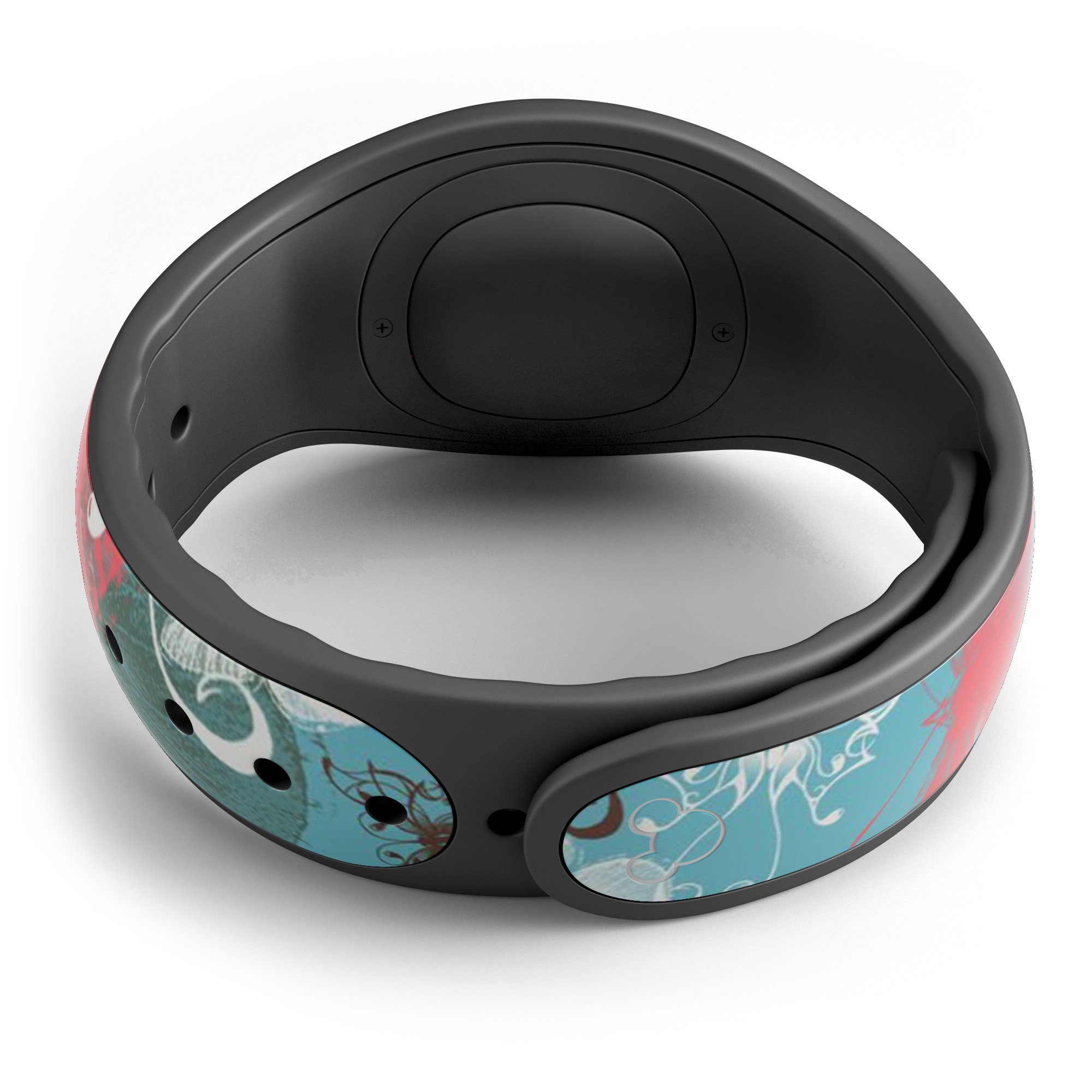 Blue and coral abstract butterfly sprout decal skin wrap for Disney Magic Band, showcasing vibrant colors and intricate design.