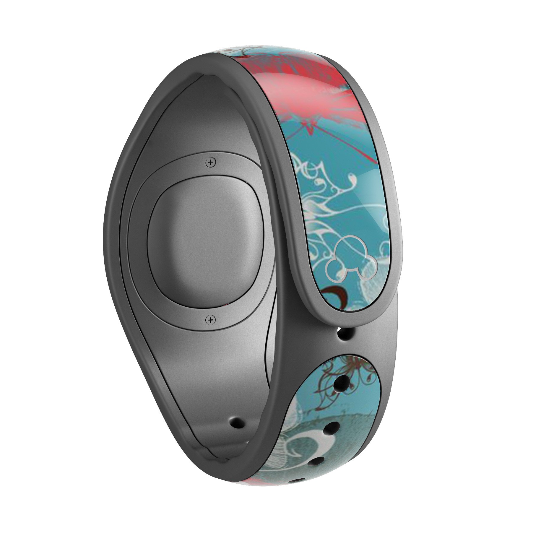 Blue and coral abstract butterfly sprout decal skin wrap for Disney Magic Band, showcasing vibrant colors and intricate design.