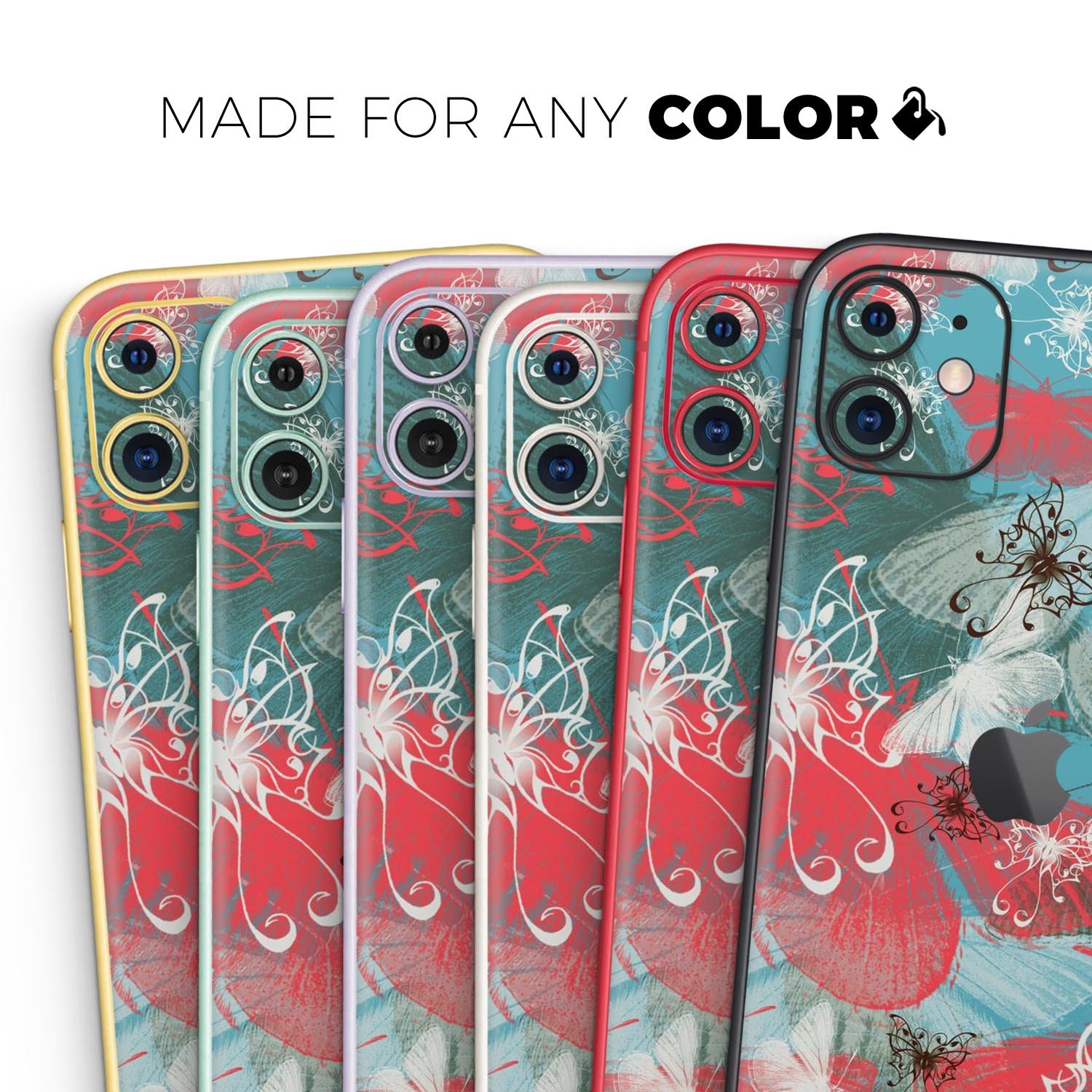 Blue and coral abstract butterfly sprout skin for iPhone, showcasing vibrant colors and intricate design.