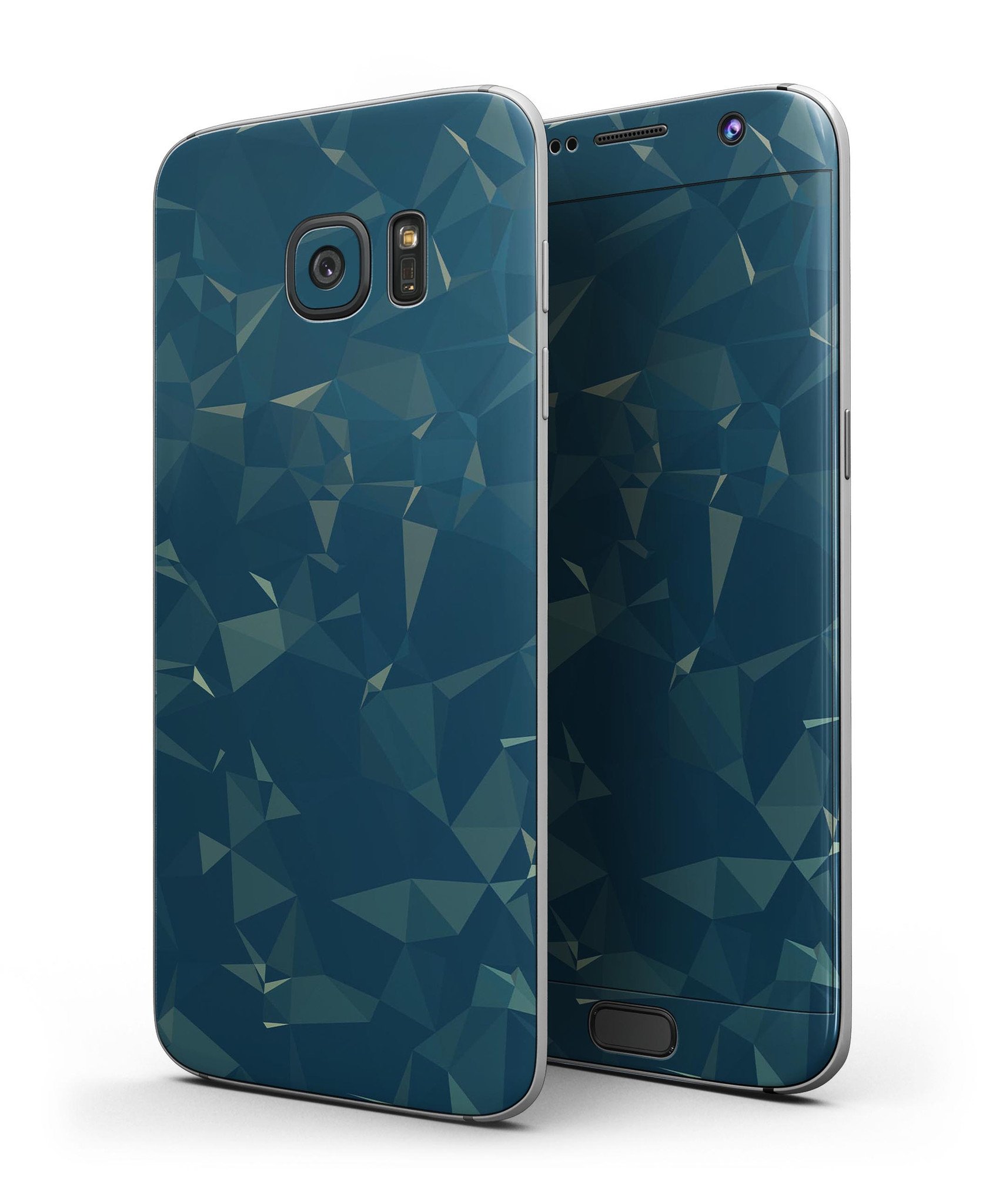 Blue Coral Whispy Feathers skin kit for Samsung Galaxy S7 and S7 Edge, showcasing vibrant colors and premium vinyl material.