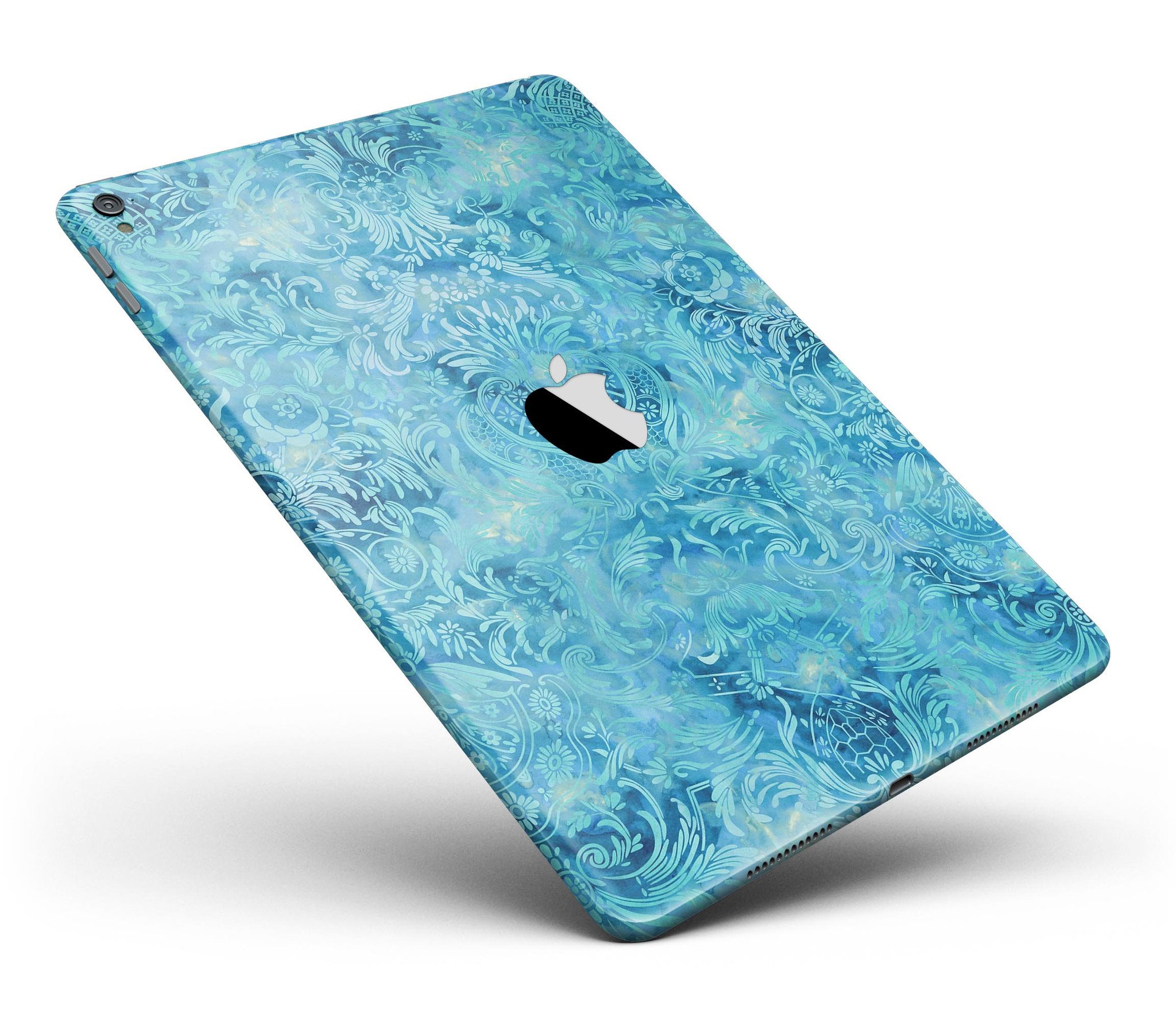 Blue Damask v2 Watercolor Pattern Full Body Skin for iPad Pro, showcasing intricate watercolor design on premium vinyl.