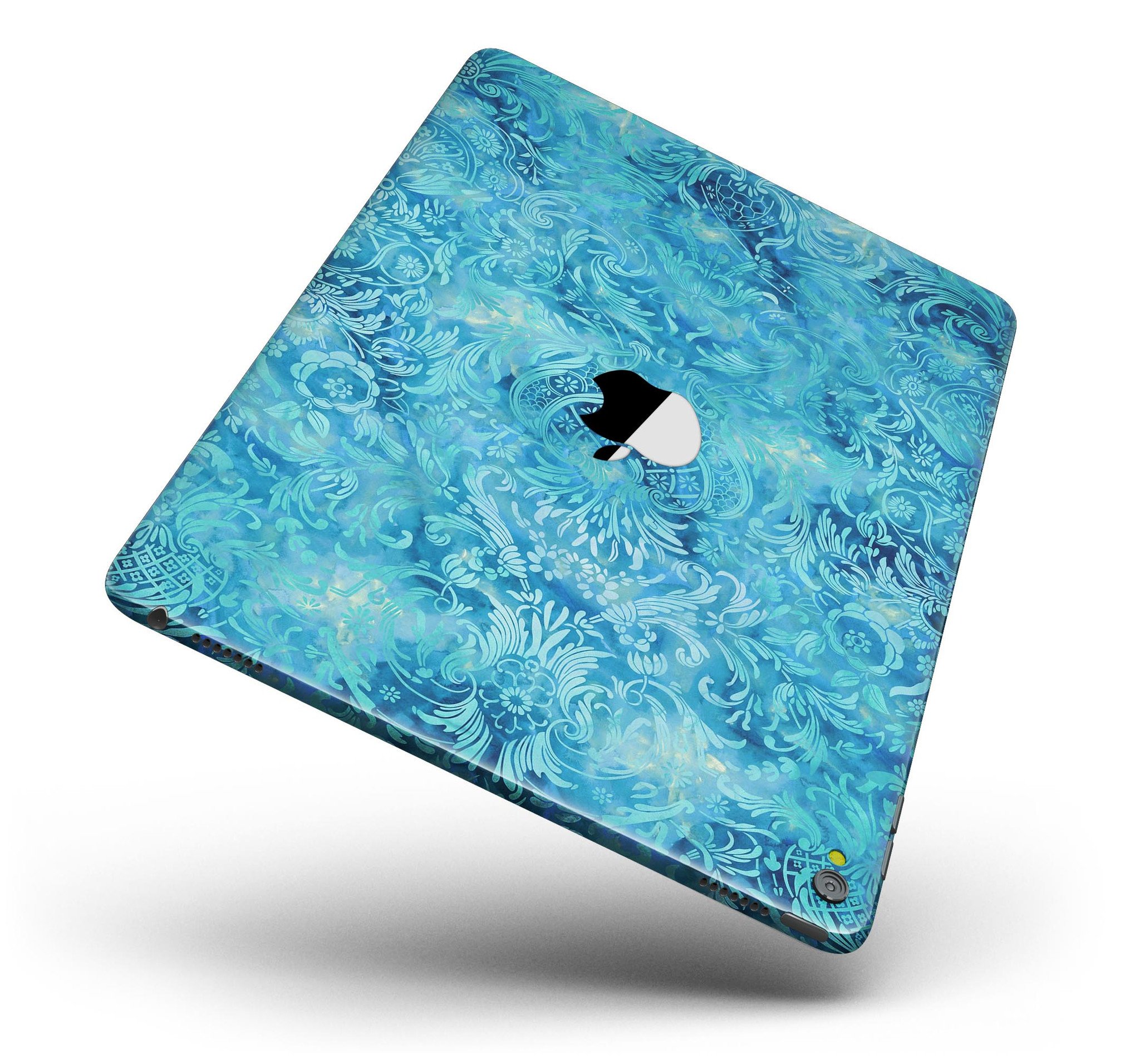 Blue Damask v2 Watercolor Pattern Full Body Skin for iPad Pro, showcasing intricate watercolor design on premium vinyl.